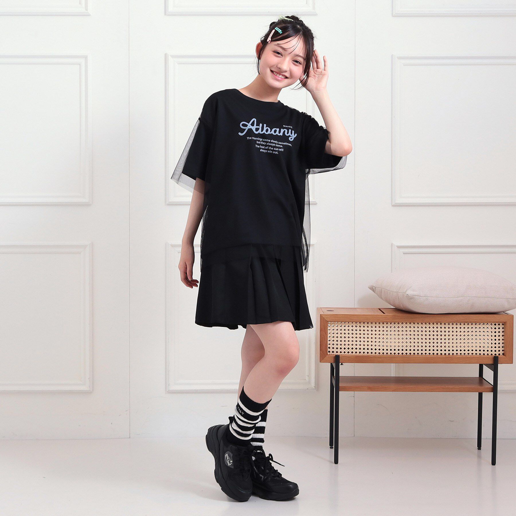 PINK-latte「チュールドッキングビッグTシャツ」|Tシャツ・カットソー|