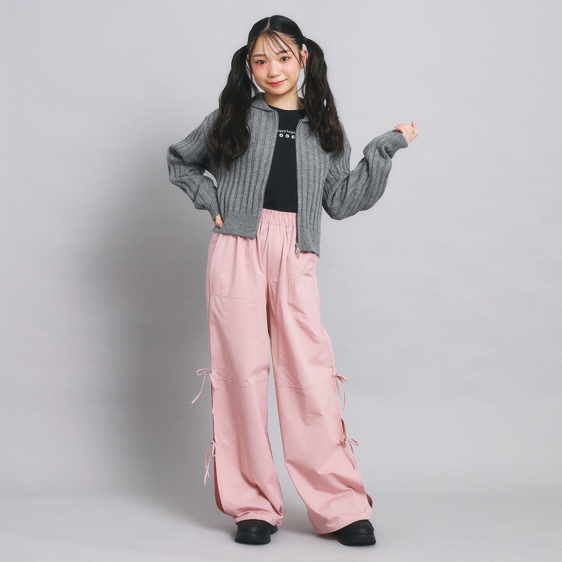 PINK-latte「ダブルジップビッグカラーニット」|カーディガン|