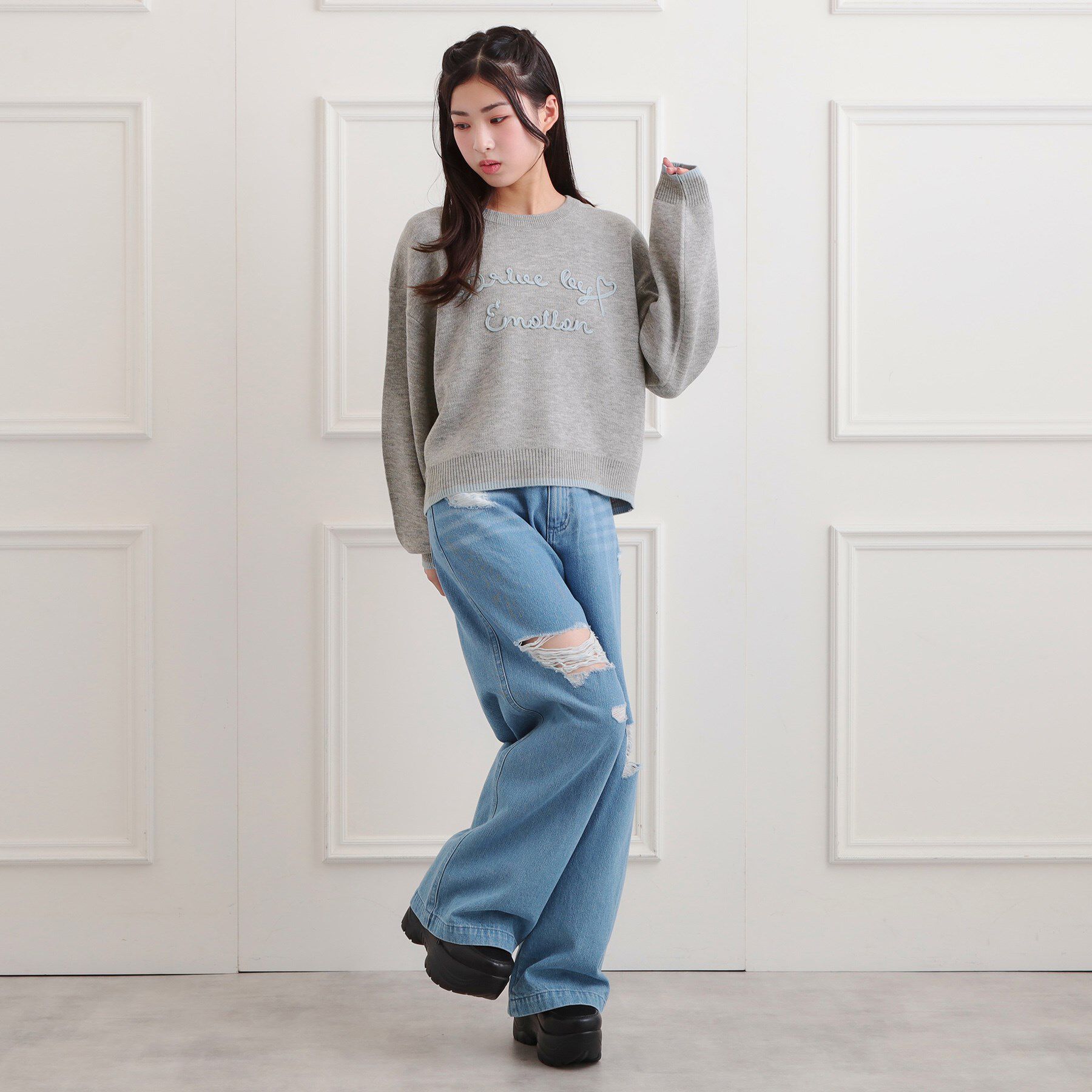 PINK-latte「コード風ステッチニットプルオーバー」|ニット・セーター|