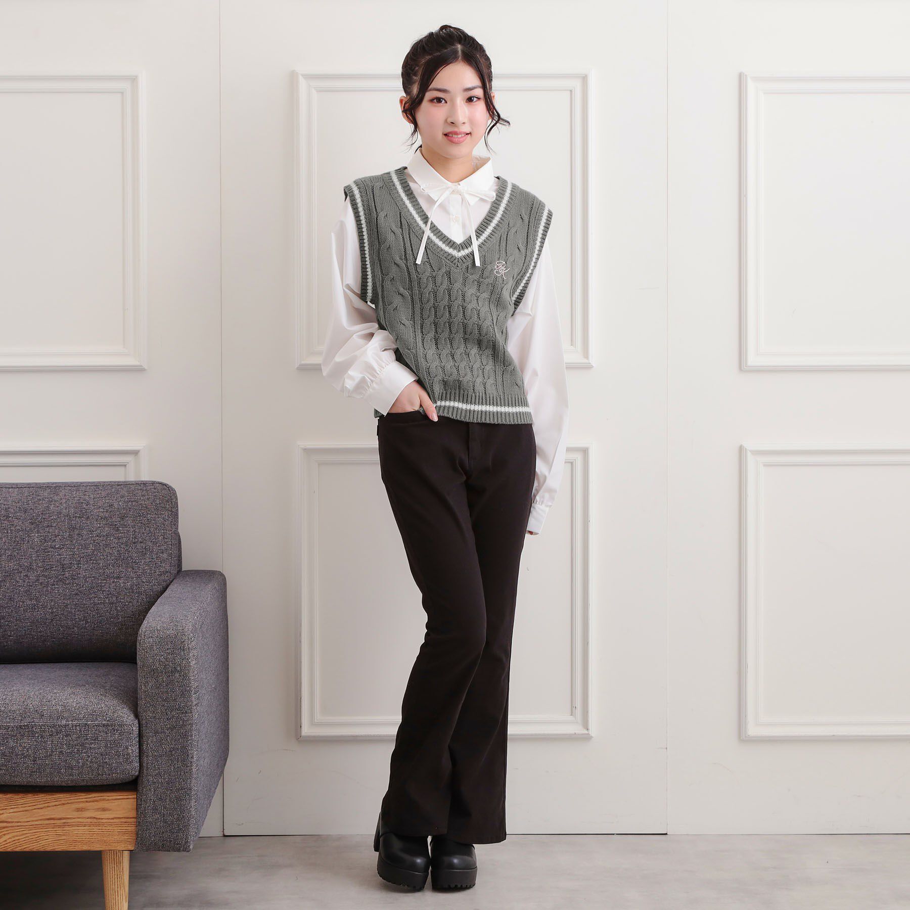 PINK-latte「ニットベストドッキングシャツ」|シャツ・ブラウス|