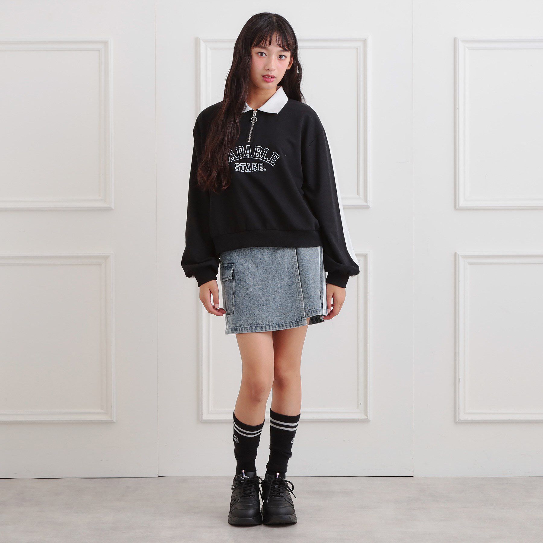 PINK-latte「ラップサイドラインスカパン」|スカート|