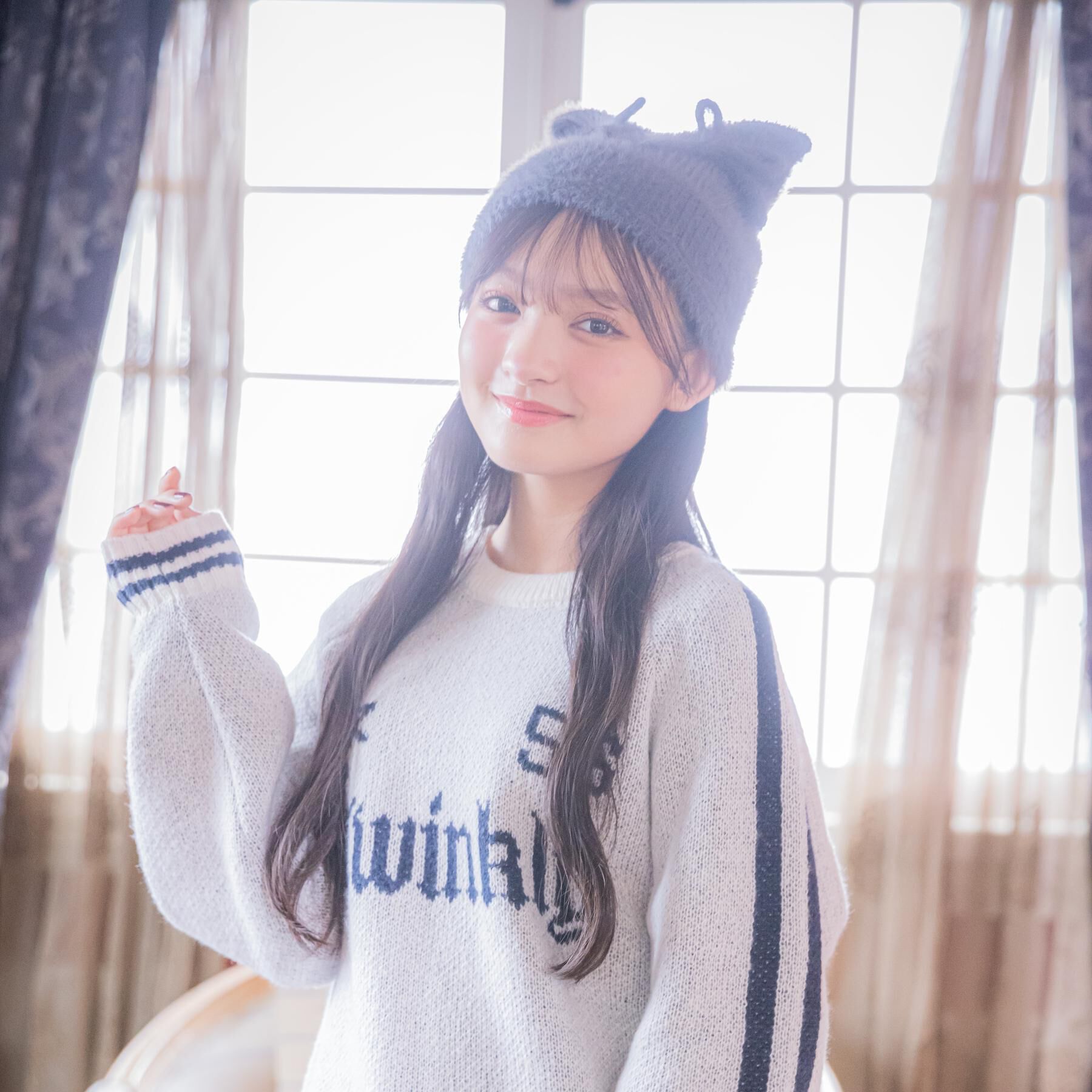 PINK-latte「みみつきニット帽」|ニット帽|グレー(012)