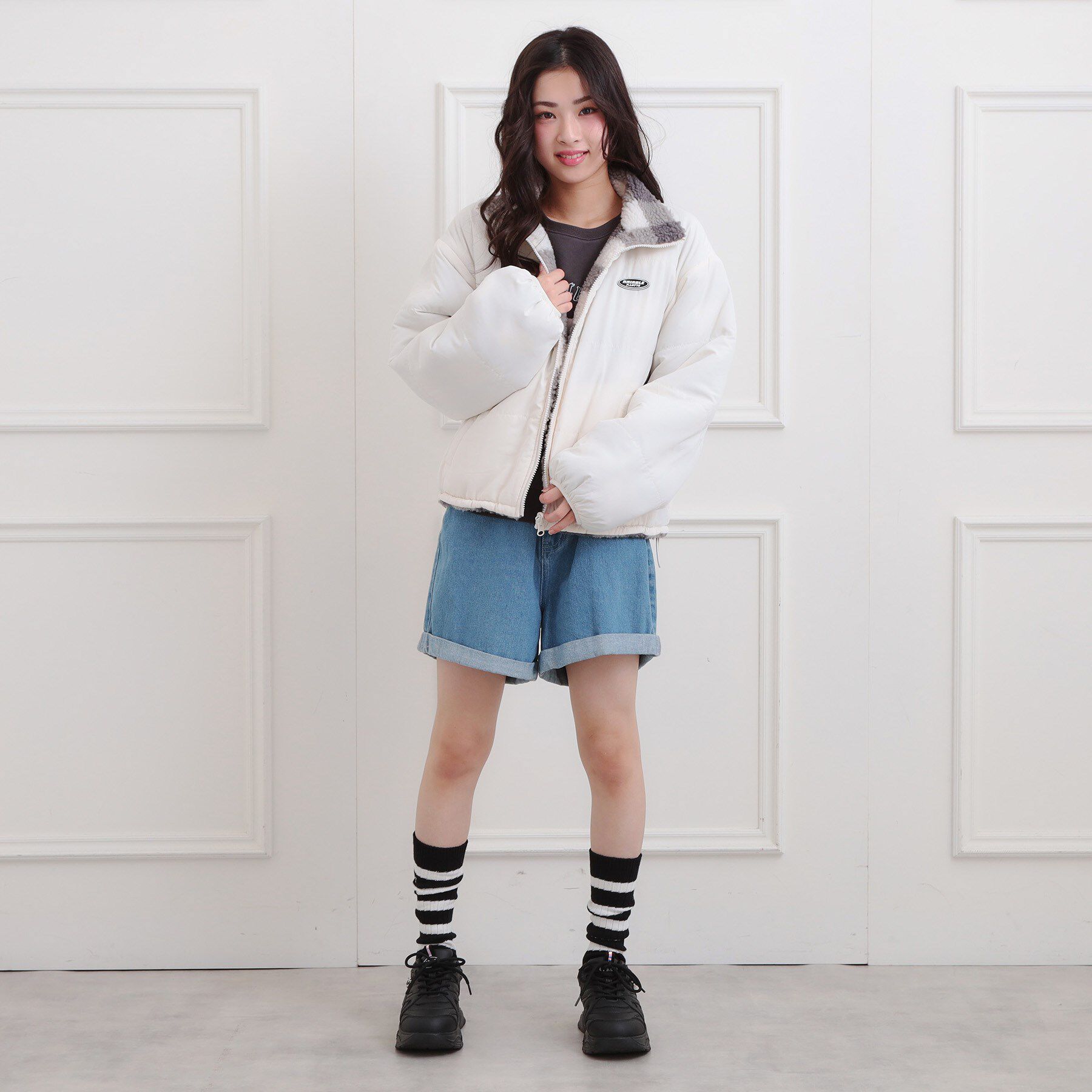 PINK-latte「ボアリバーシブルブルゾン」|ブルゾン・スタジャン|