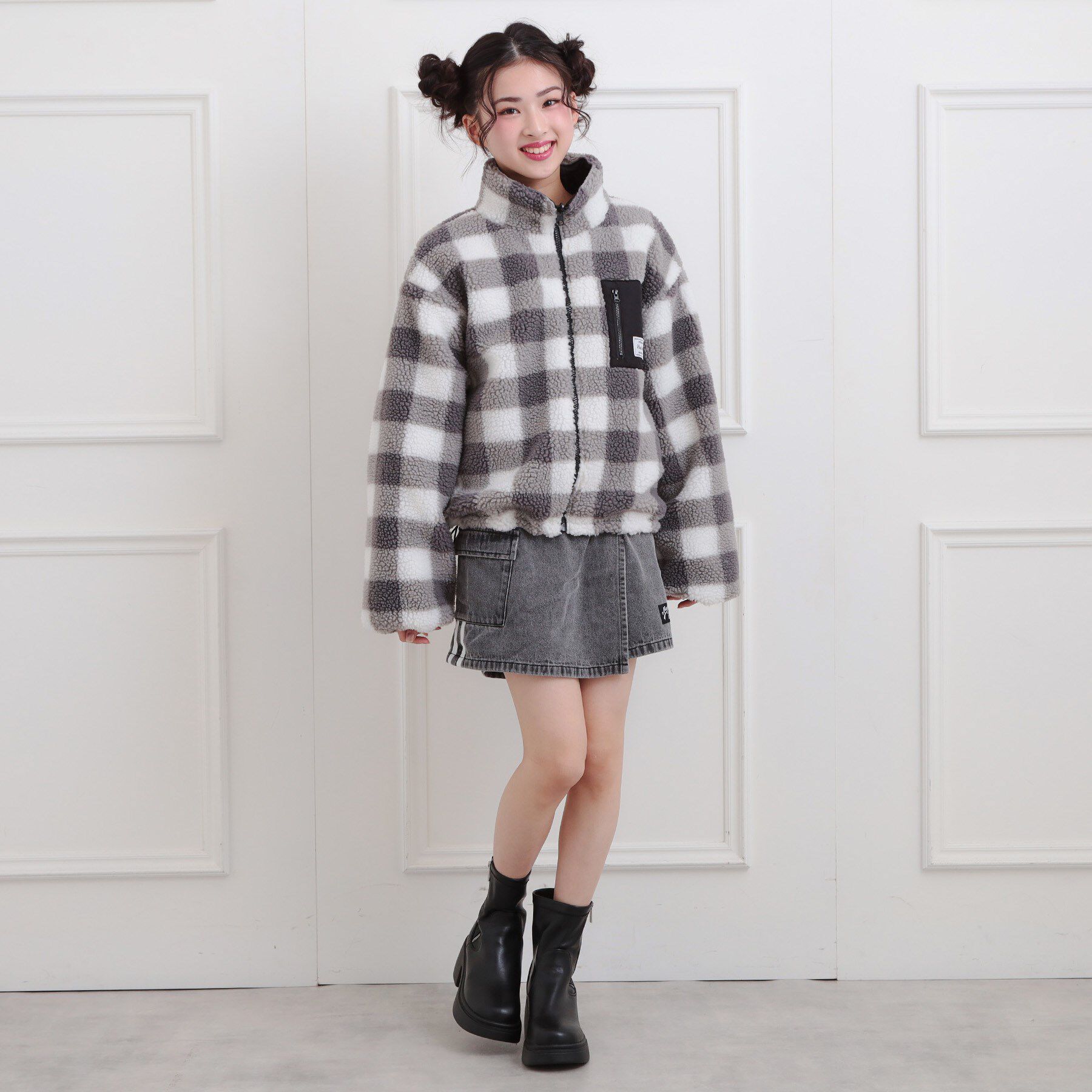 PINK-latte「ボアリバーシブルブルゾン」|ブルゾン・スタジャン|