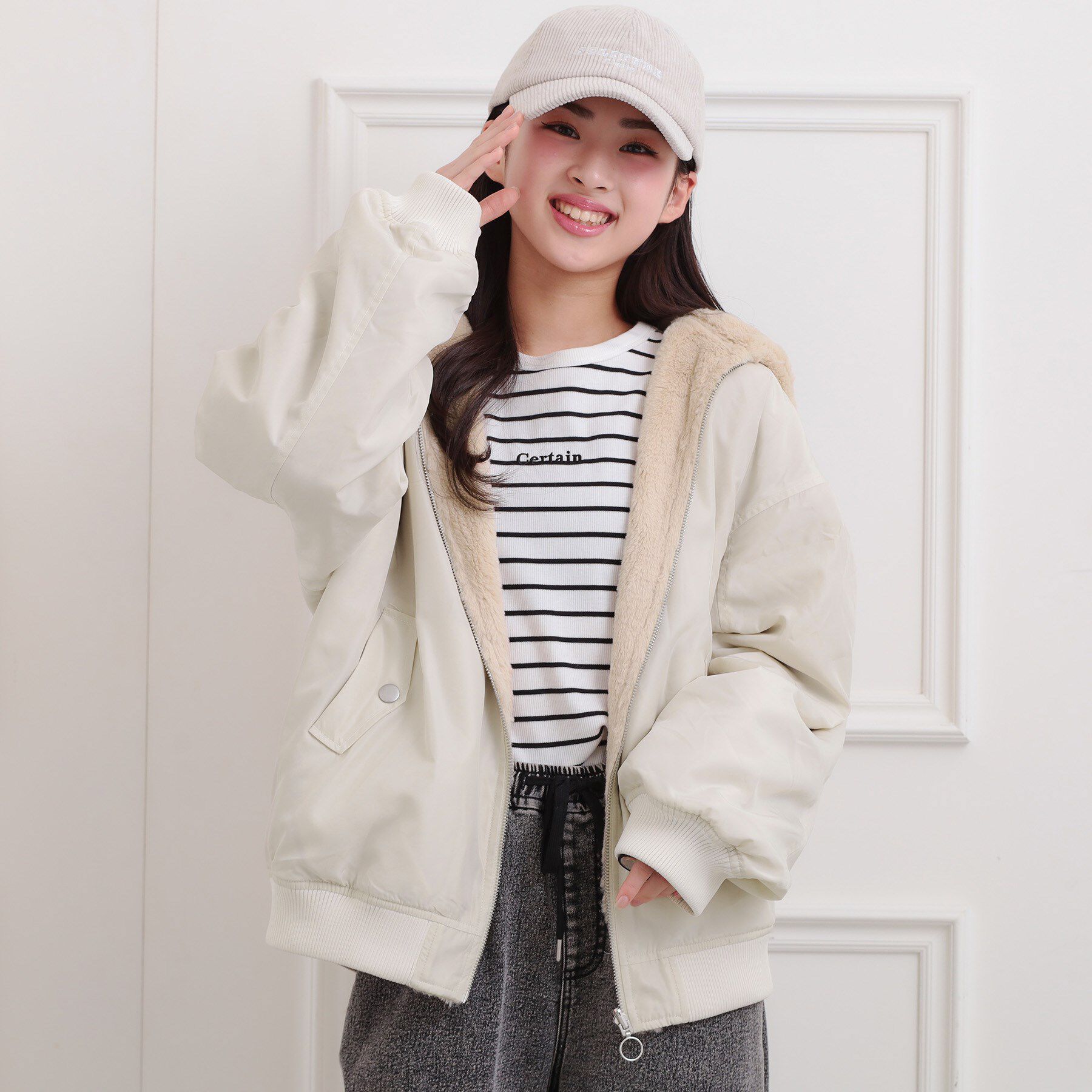 PINK-latte「リバーシブルフェイクファーブルゾン」|ブルゾン・スタジャン|