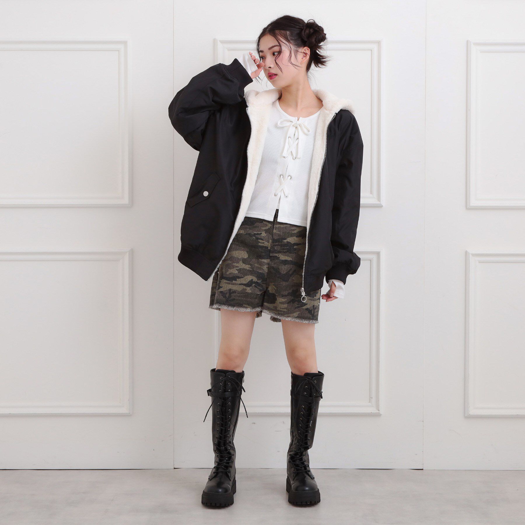 PINK-latte「リバーシブルフェイクファーブルゾン」|ブルゾン・スタジャン|