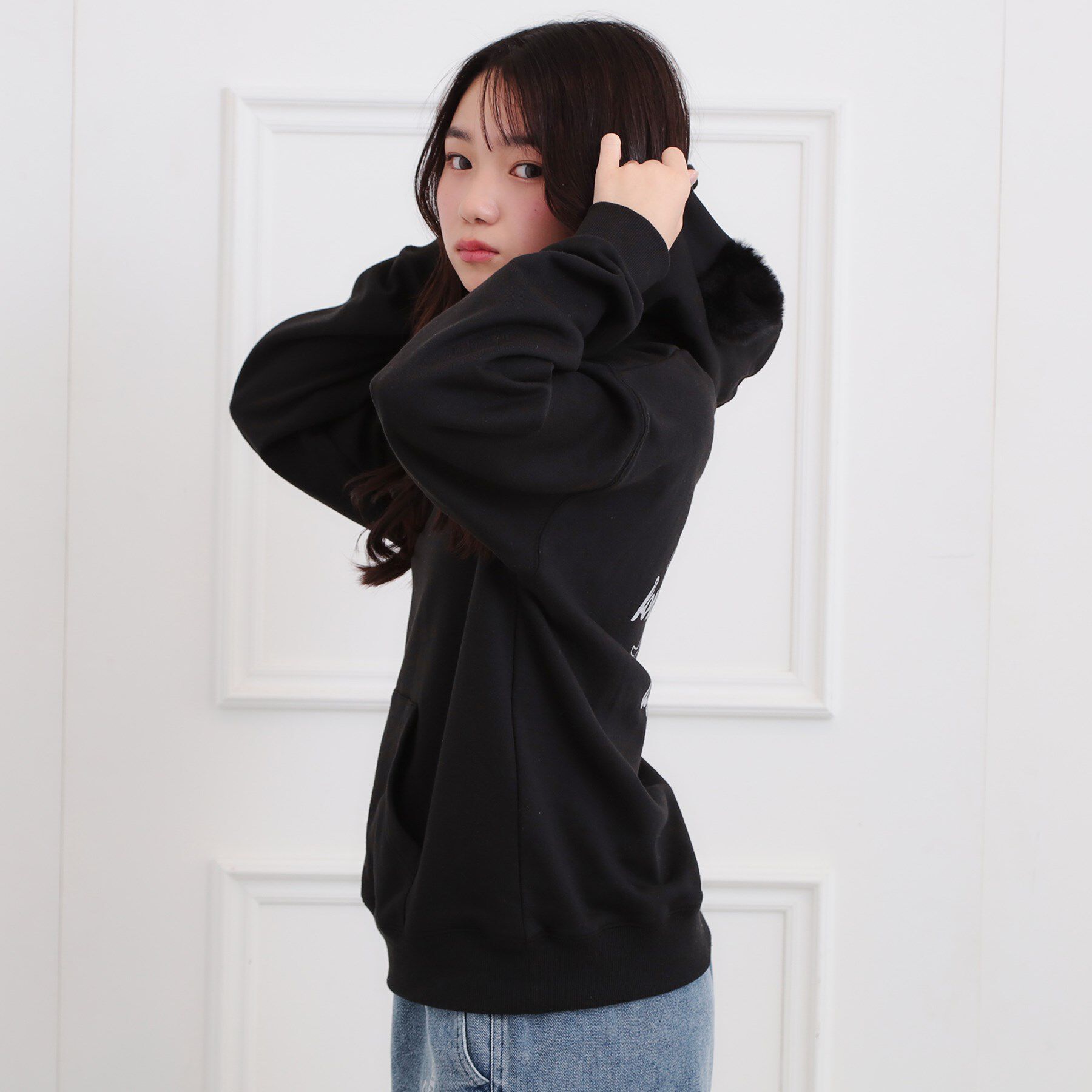 PINK-latte「くま耳チュニックパーカー」|パーカー|ブラック(019)