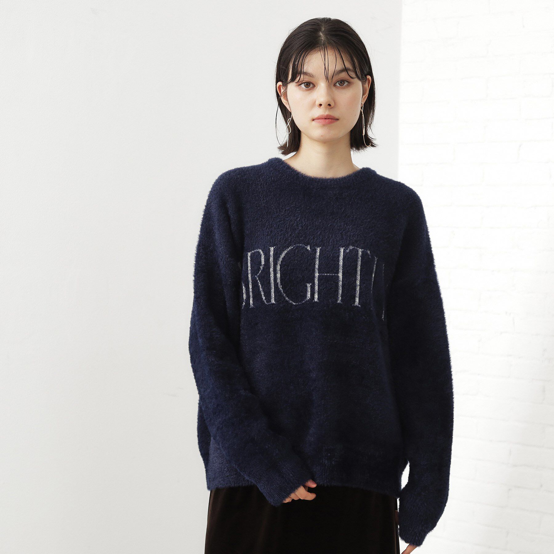 THE SHOP TK「ベルベットフェザー ロゴニットプルオーバー」|Tシャツ・カットソー|ネイビー(094)