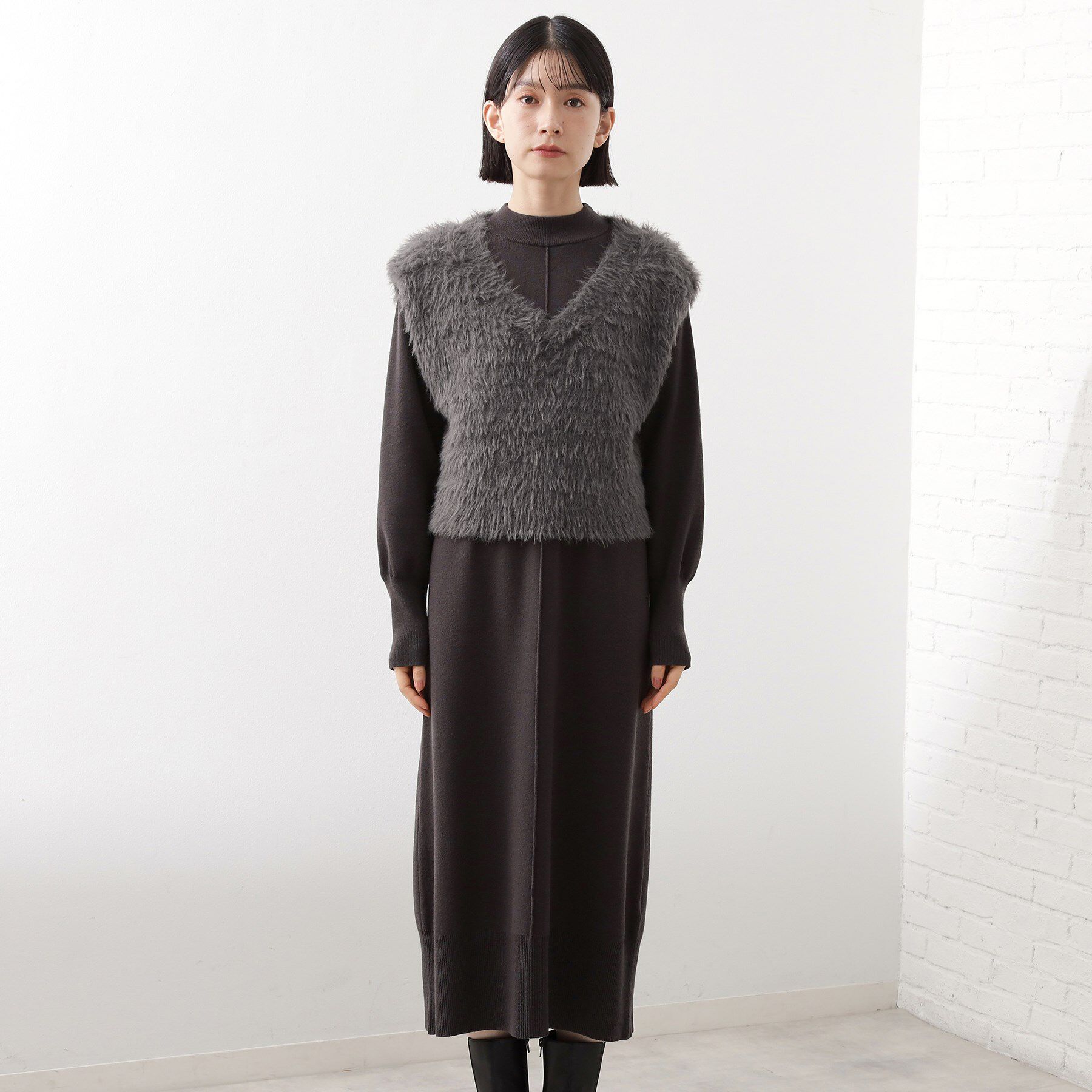 THE SHOP TK「優秀ふわふわベスト＆ニットワンピース【毛玉になりにくい/静電気防止/洗える】」|ワンピース|