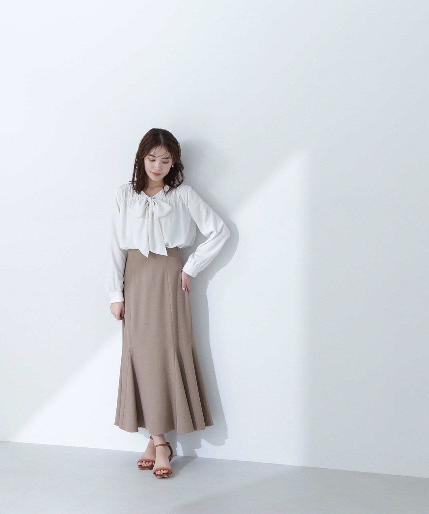  「Vネックリボンタイブラウス」|シャツ・ブラウス|