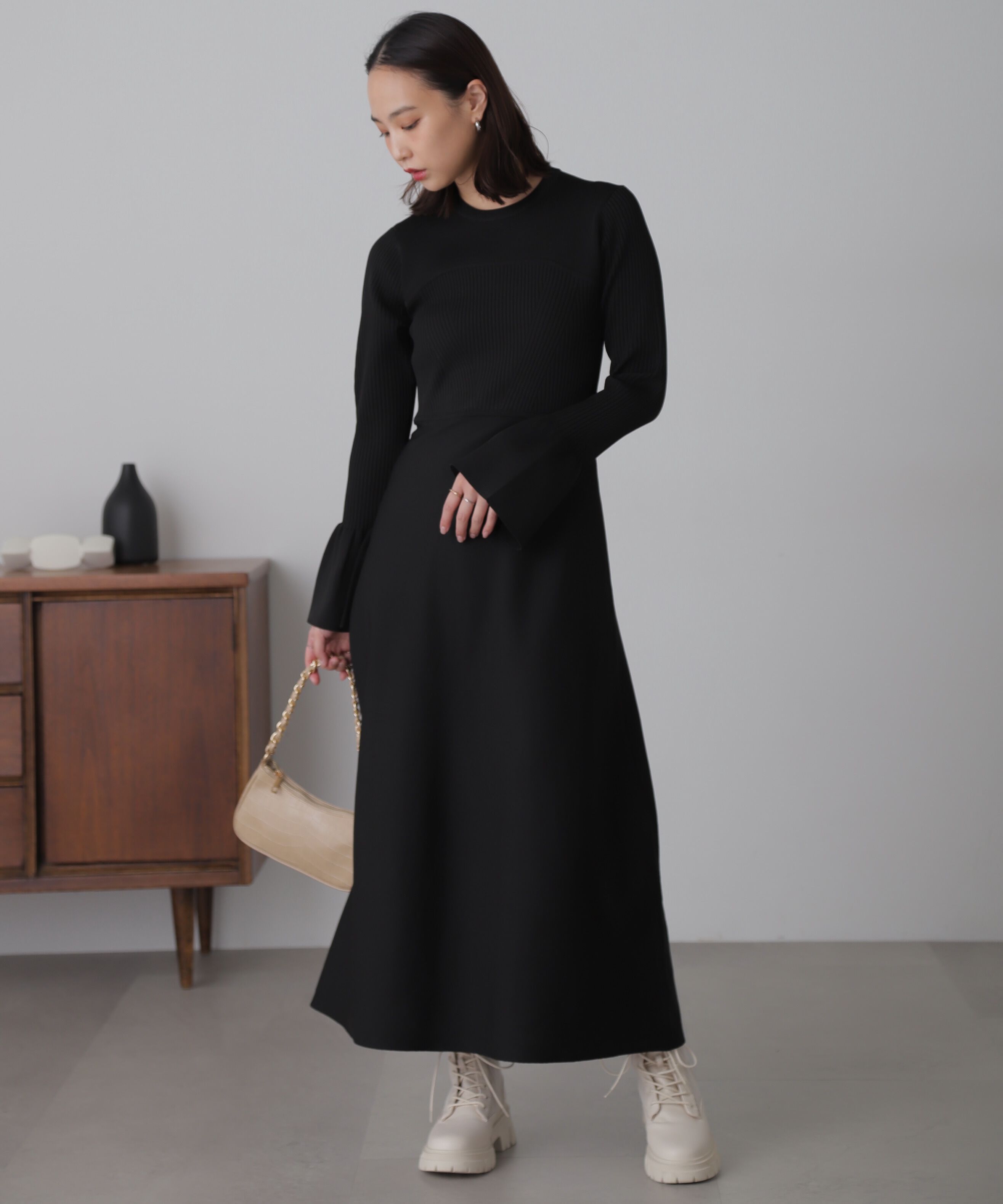  「ベアトップ風フレアワンピース」|ワンピース|