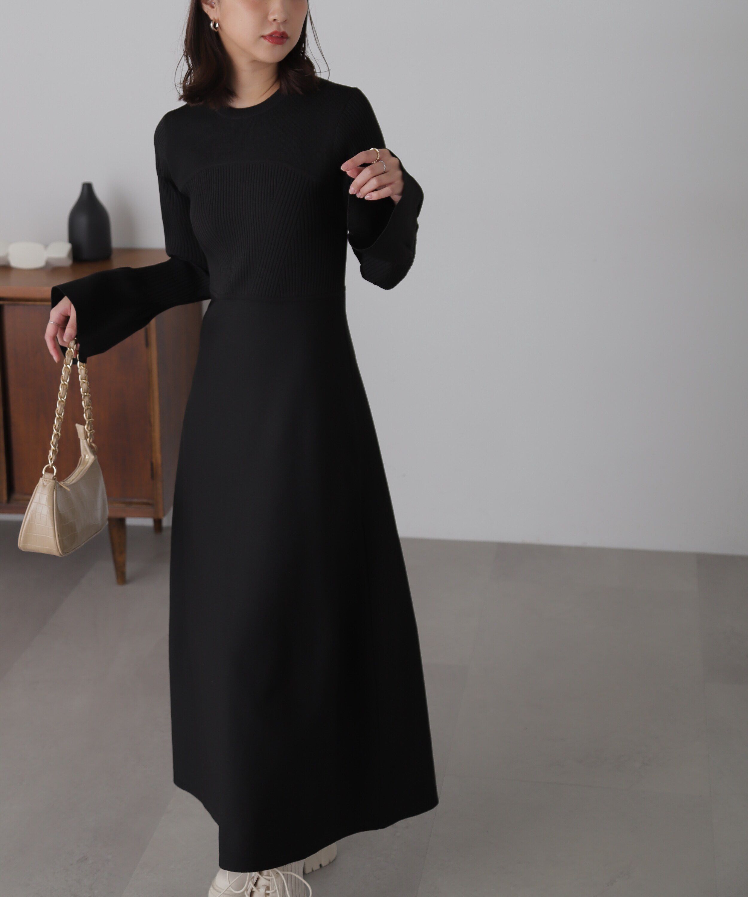  「ベアトップ風フレアワンピース」|ワンピース|