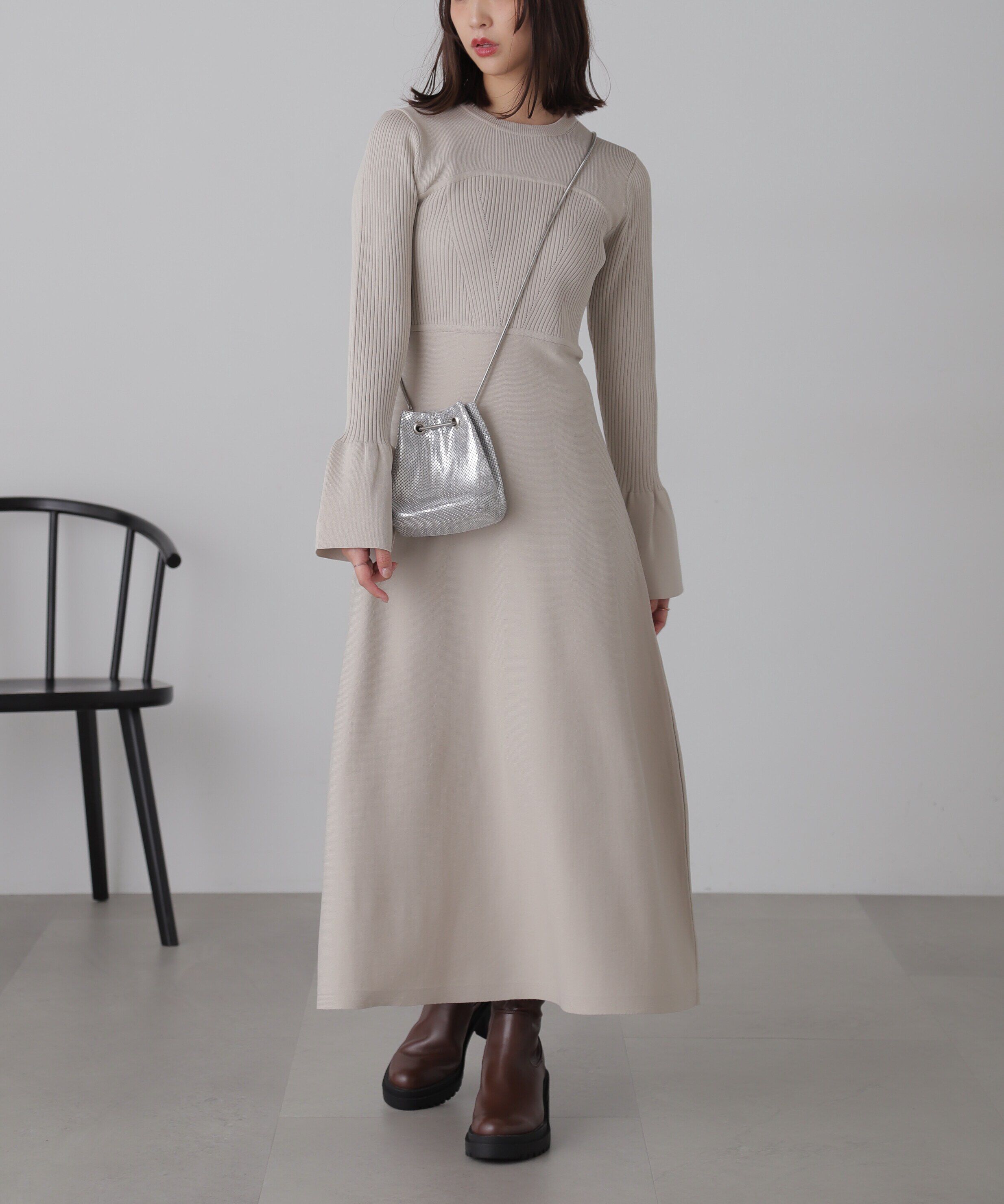  「ベアトップ風フレアワンピース」|ワンピース|