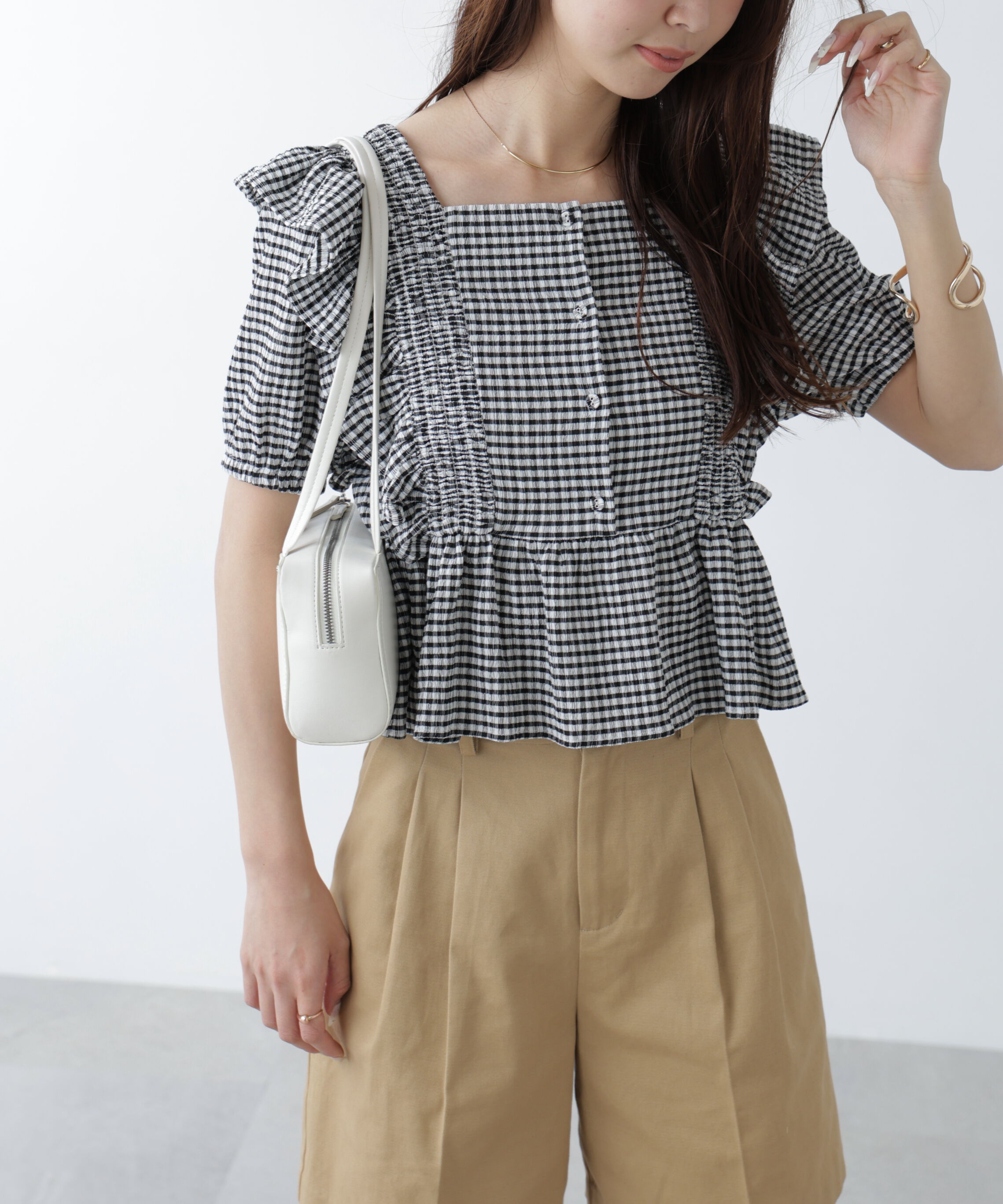  「肩フリルペプラムブラウス」|シャツ・ブラウス|