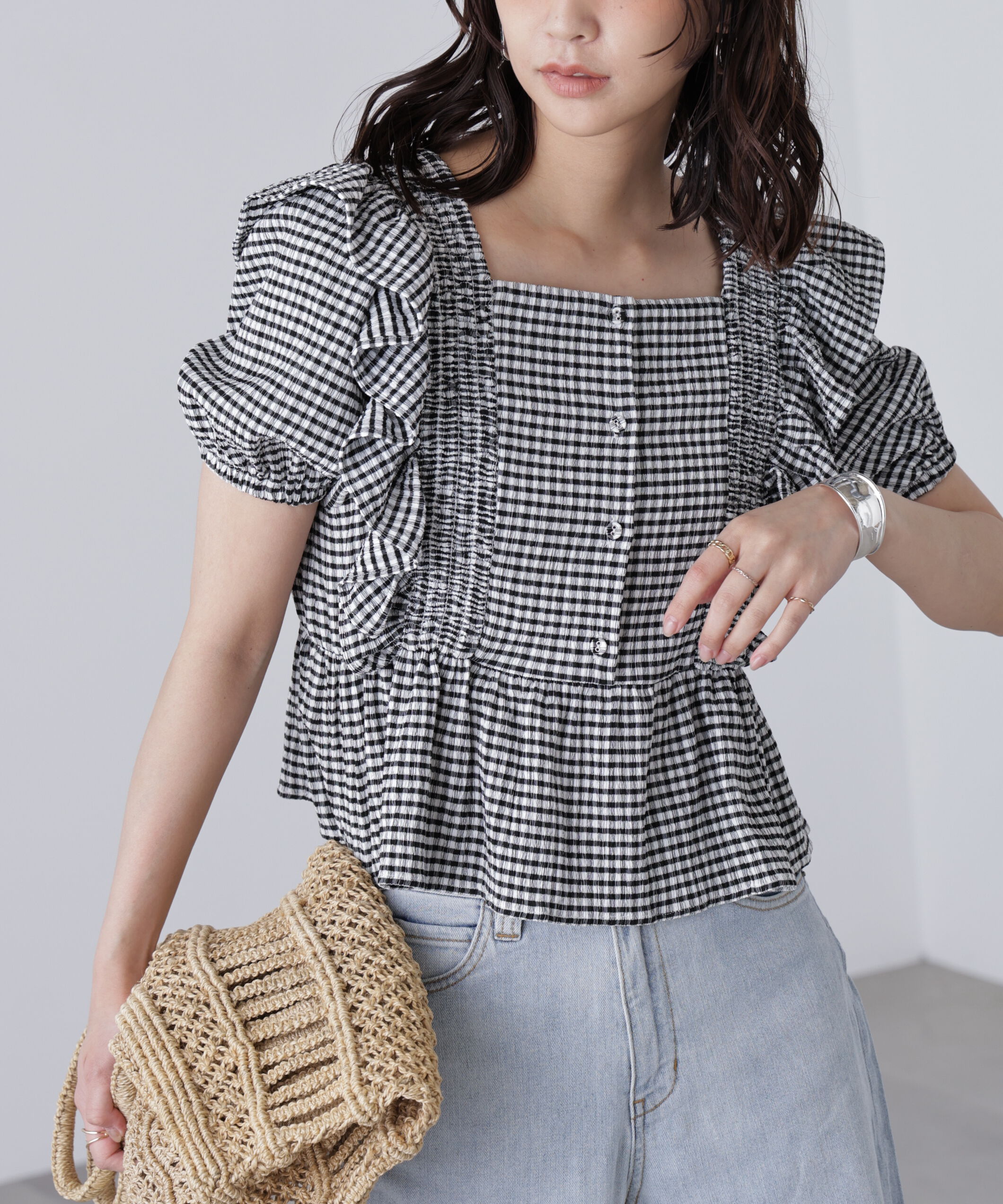  「肩フリルペプラムブラウス」|シャツ・ブラウス|