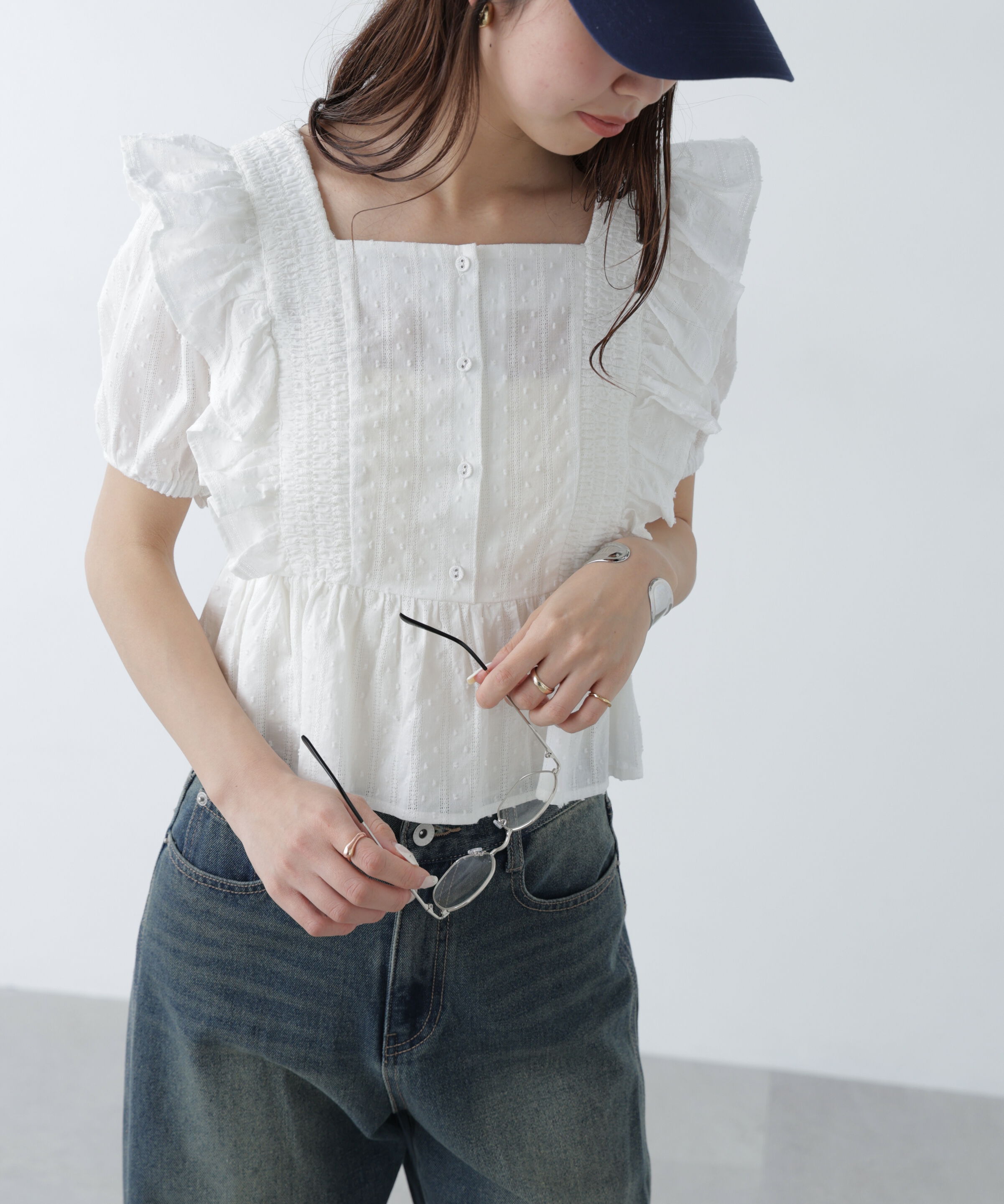  「肩フリルペプラムブラウス」|シャツ・ブラウス|
