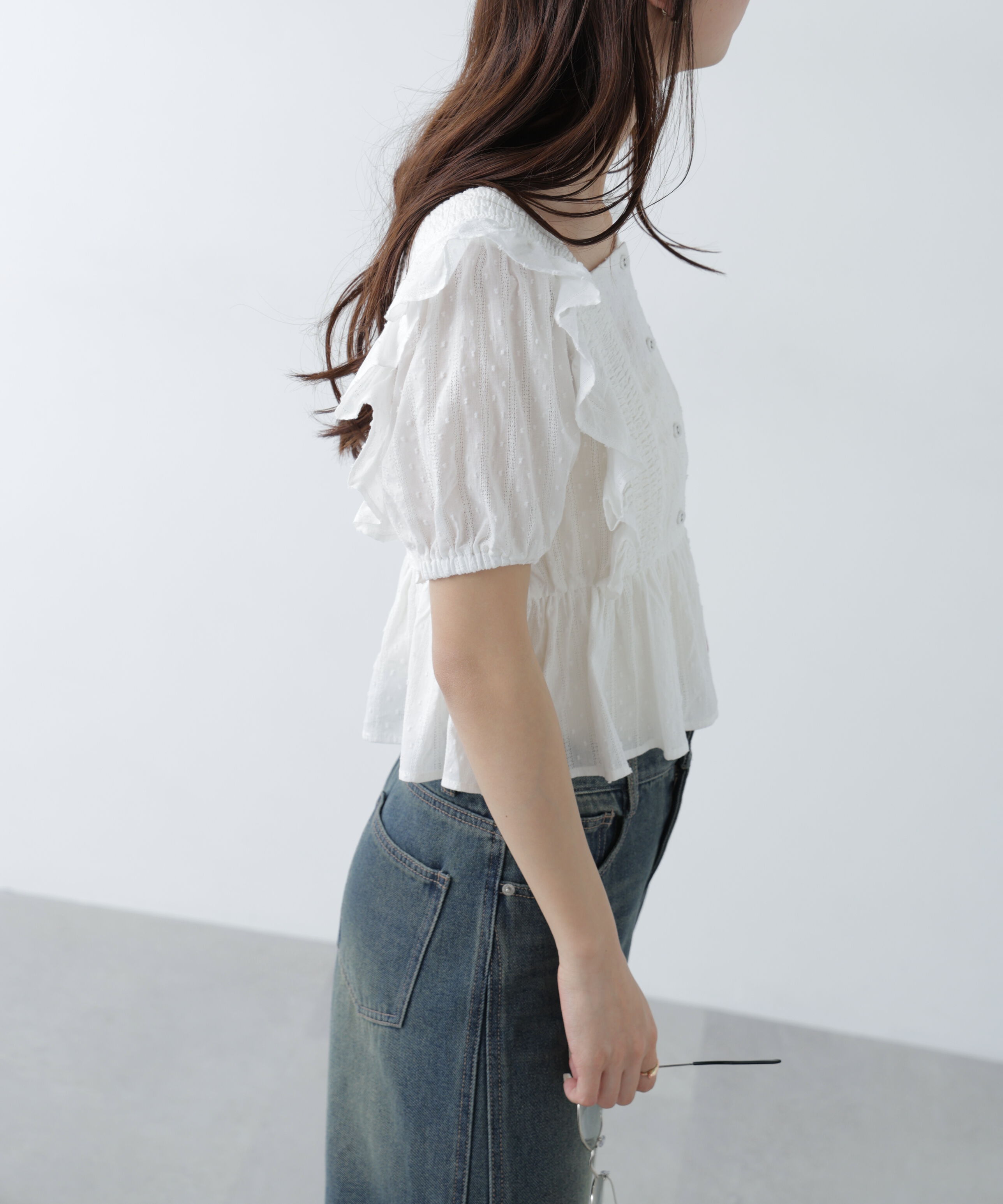  「肩フリルペプラムブラウス」|シャツ・ブラウス|