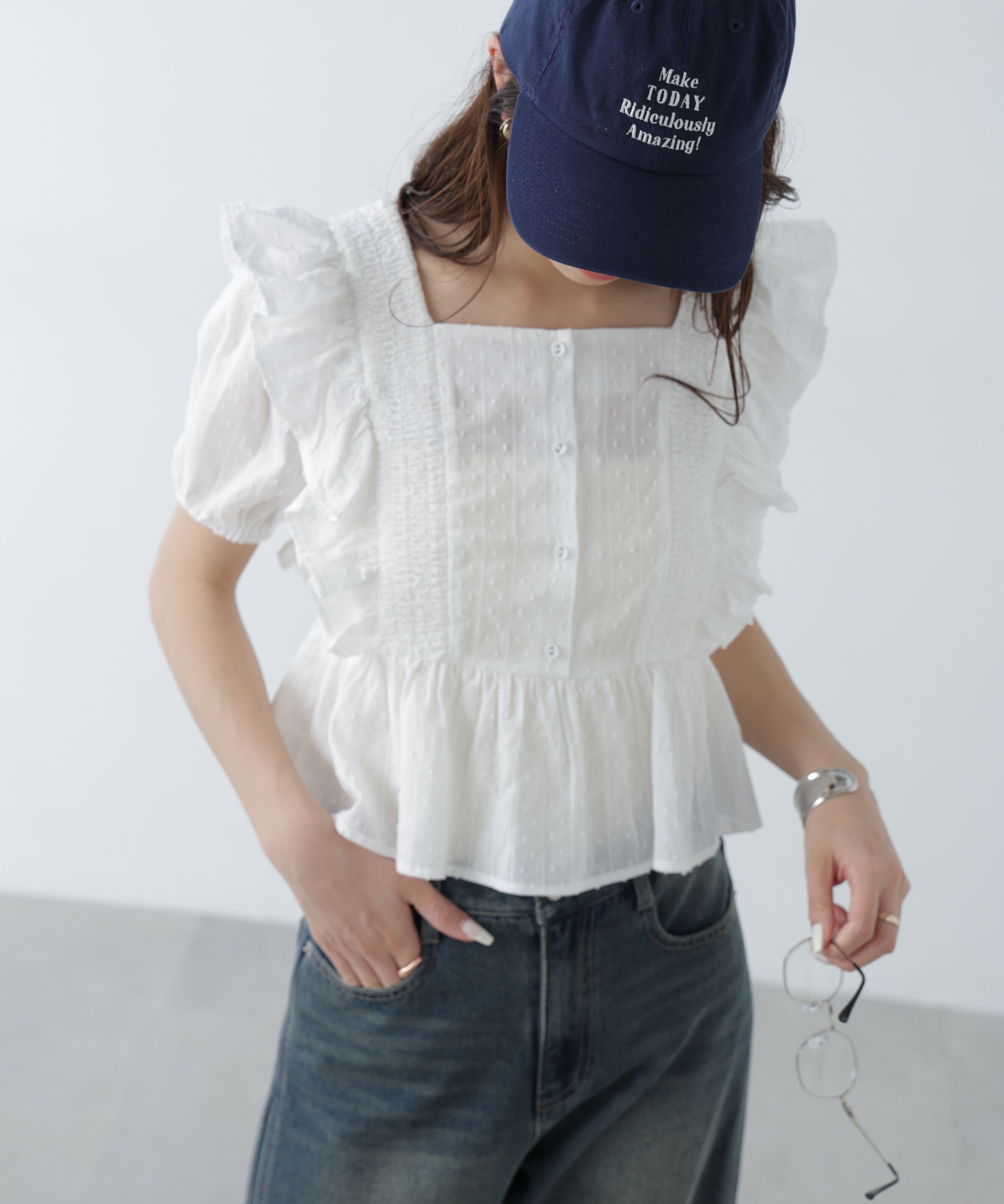  「肩フリルペプラムブラウス」|シャツ・ブラウス|