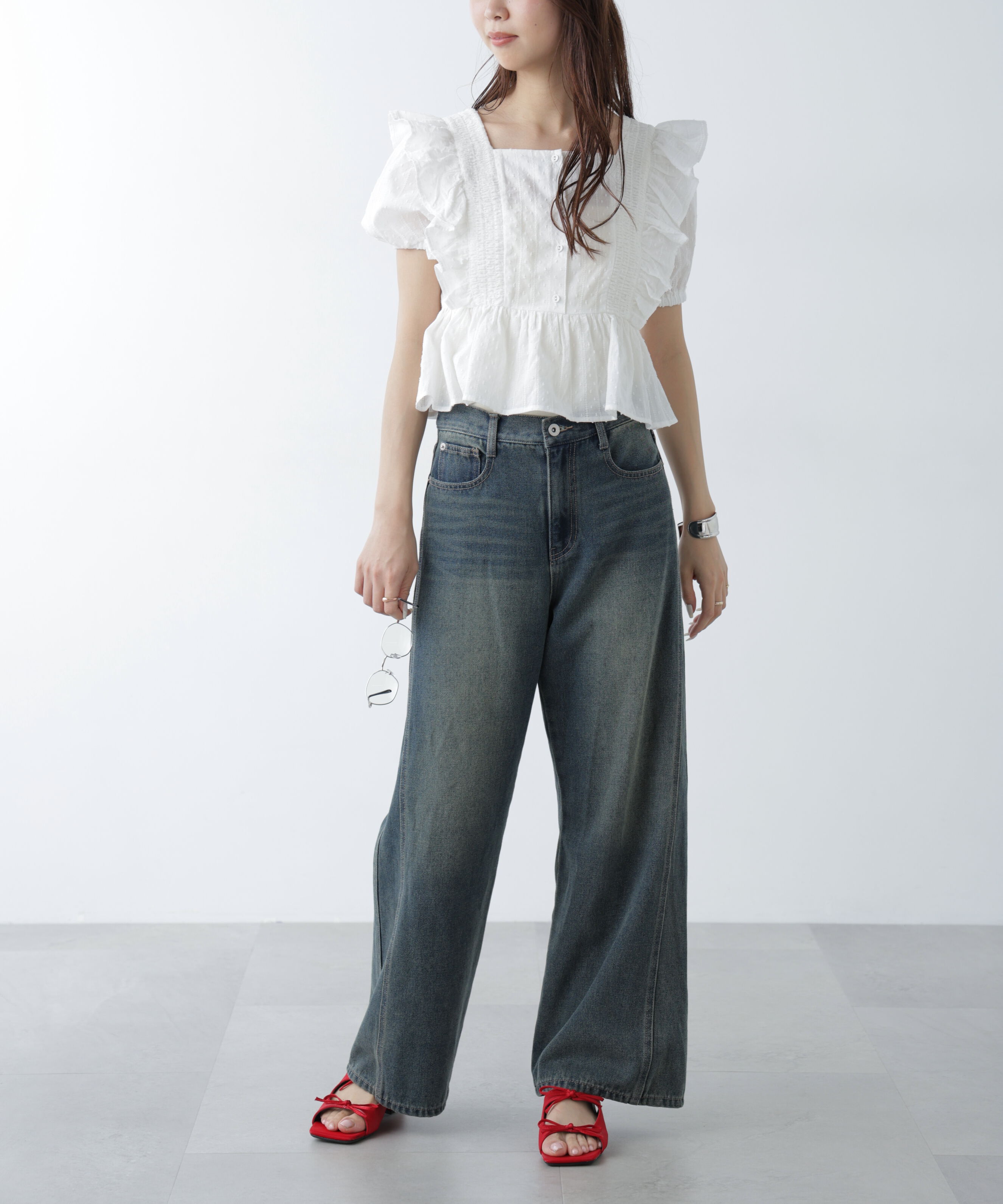  「肩フリルペプラムブラウス」|シャツ・ブラウス|