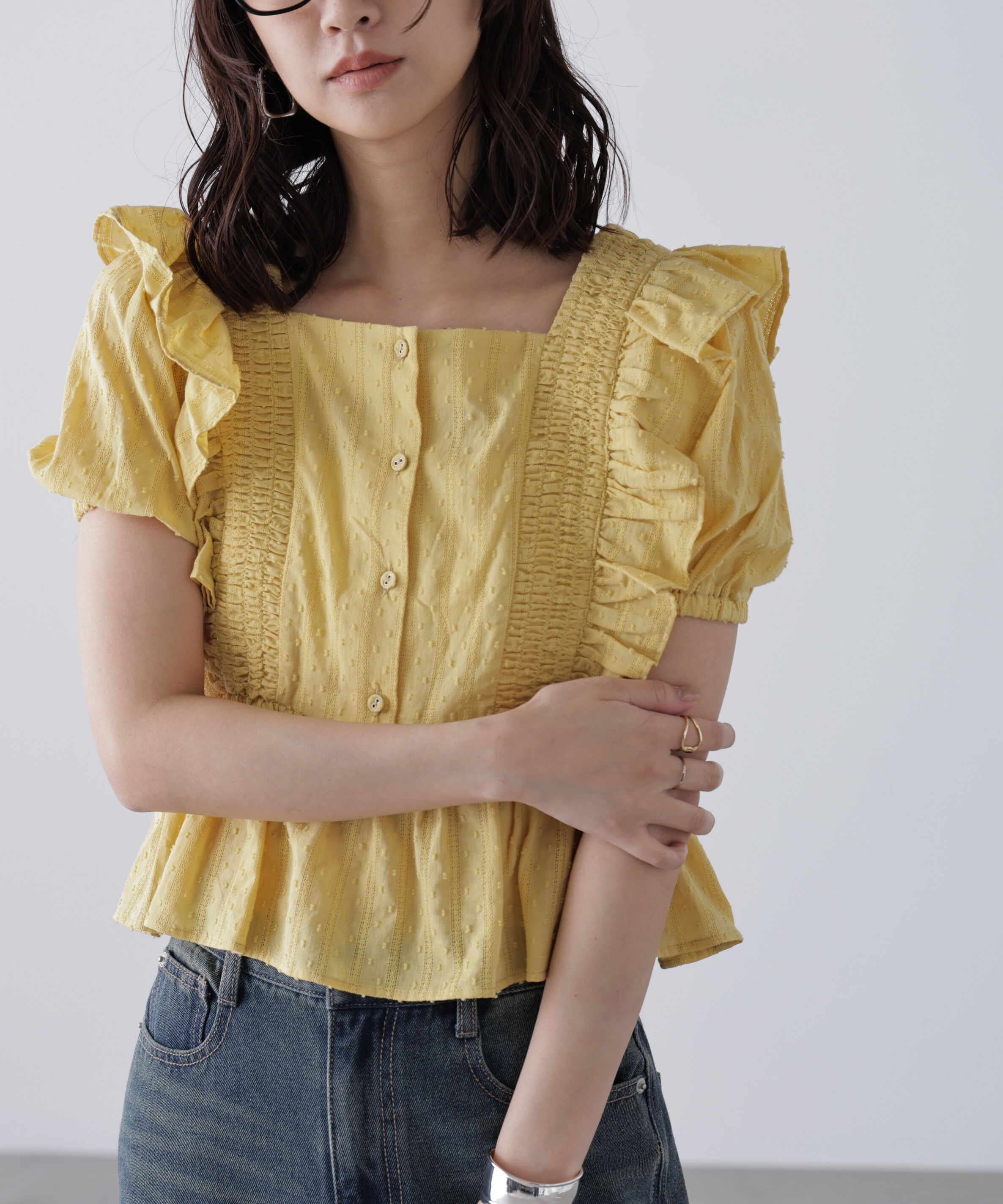  「肩フリルペプラムブラウス」|シャツ・ブラウス|