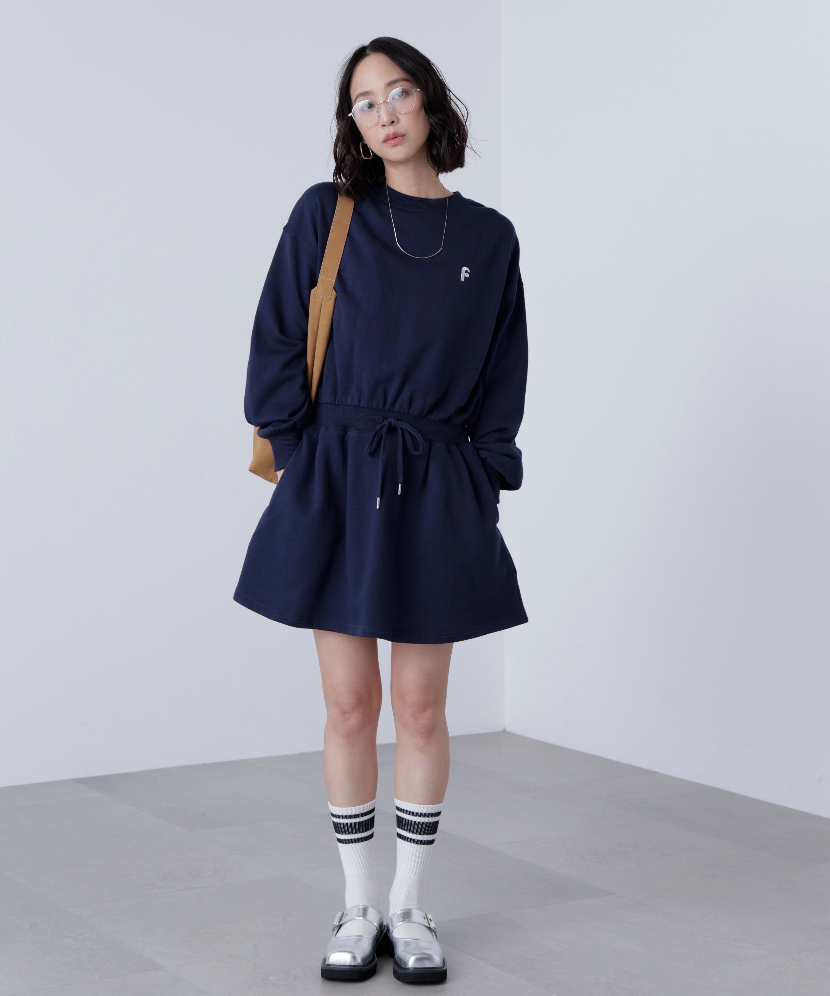  「ロゴ刺繍スウェットミニワンピース」|ワンピース|