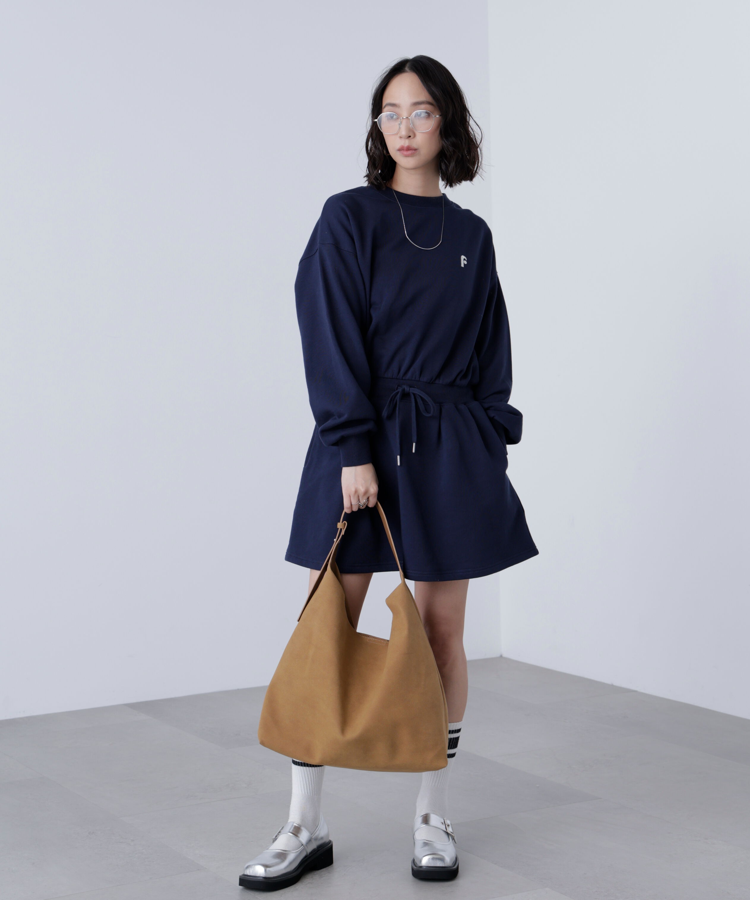  「ロゴ刺繍スウェットミニワンピース」|ワンピース|