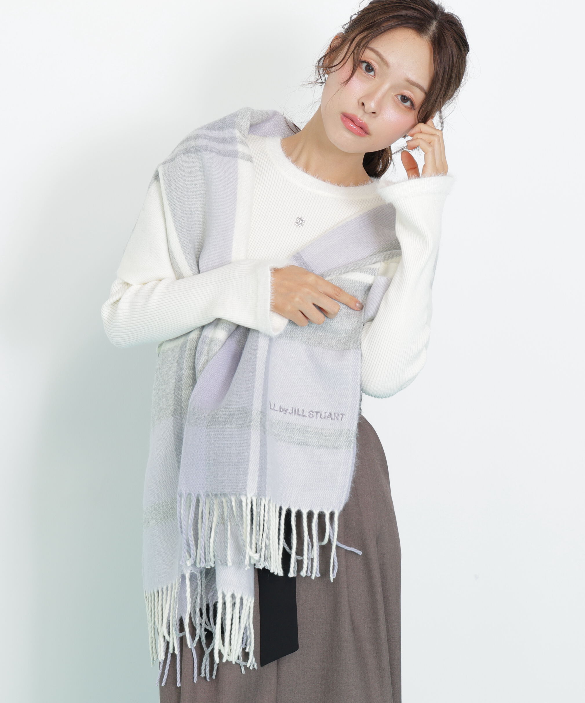  「エンブロイダリーロゴチェックストール」|バンダナ・スカーフ|ラベンダー