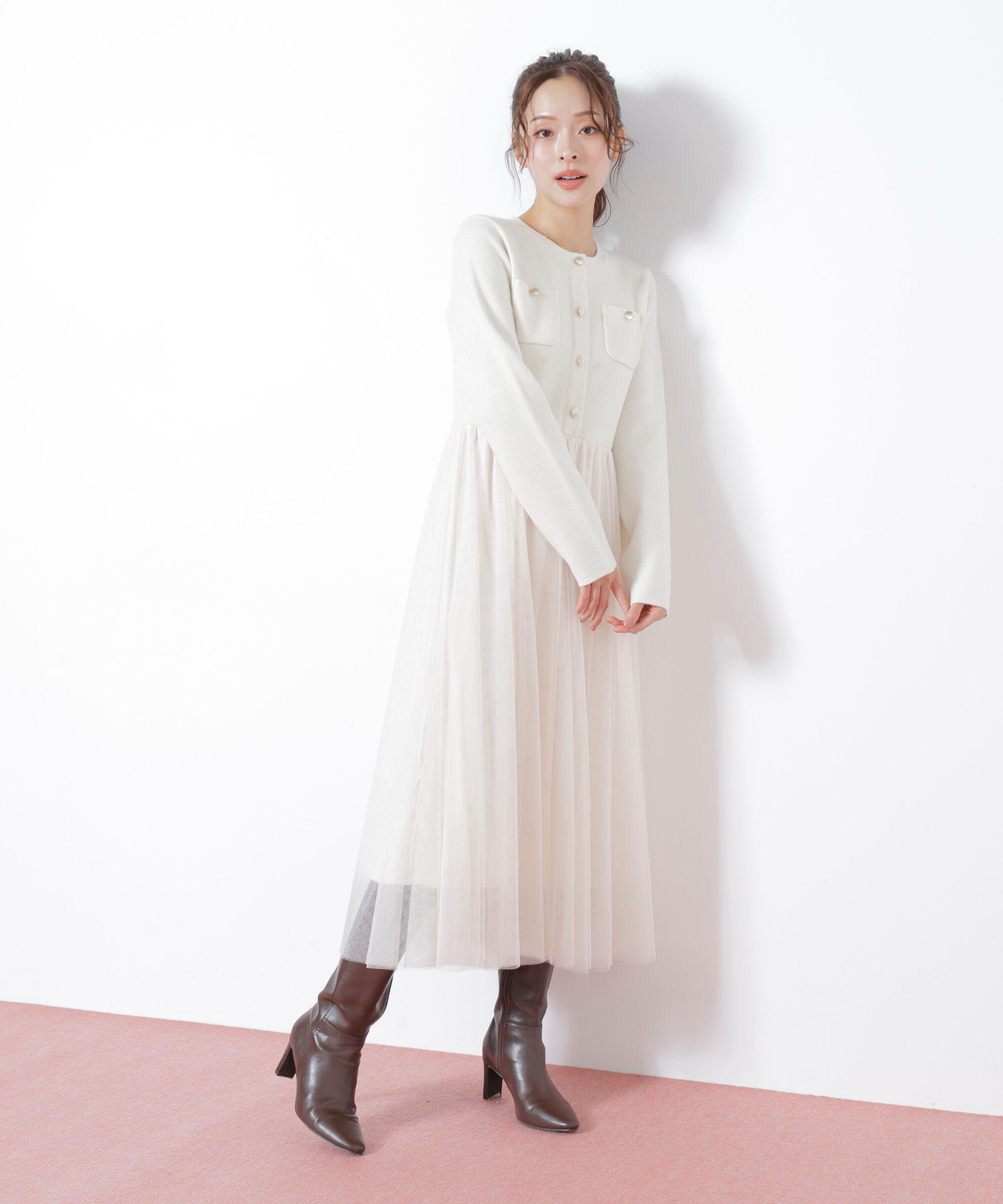  「ニットジャケットドッキングワンピース」|ワンピース|