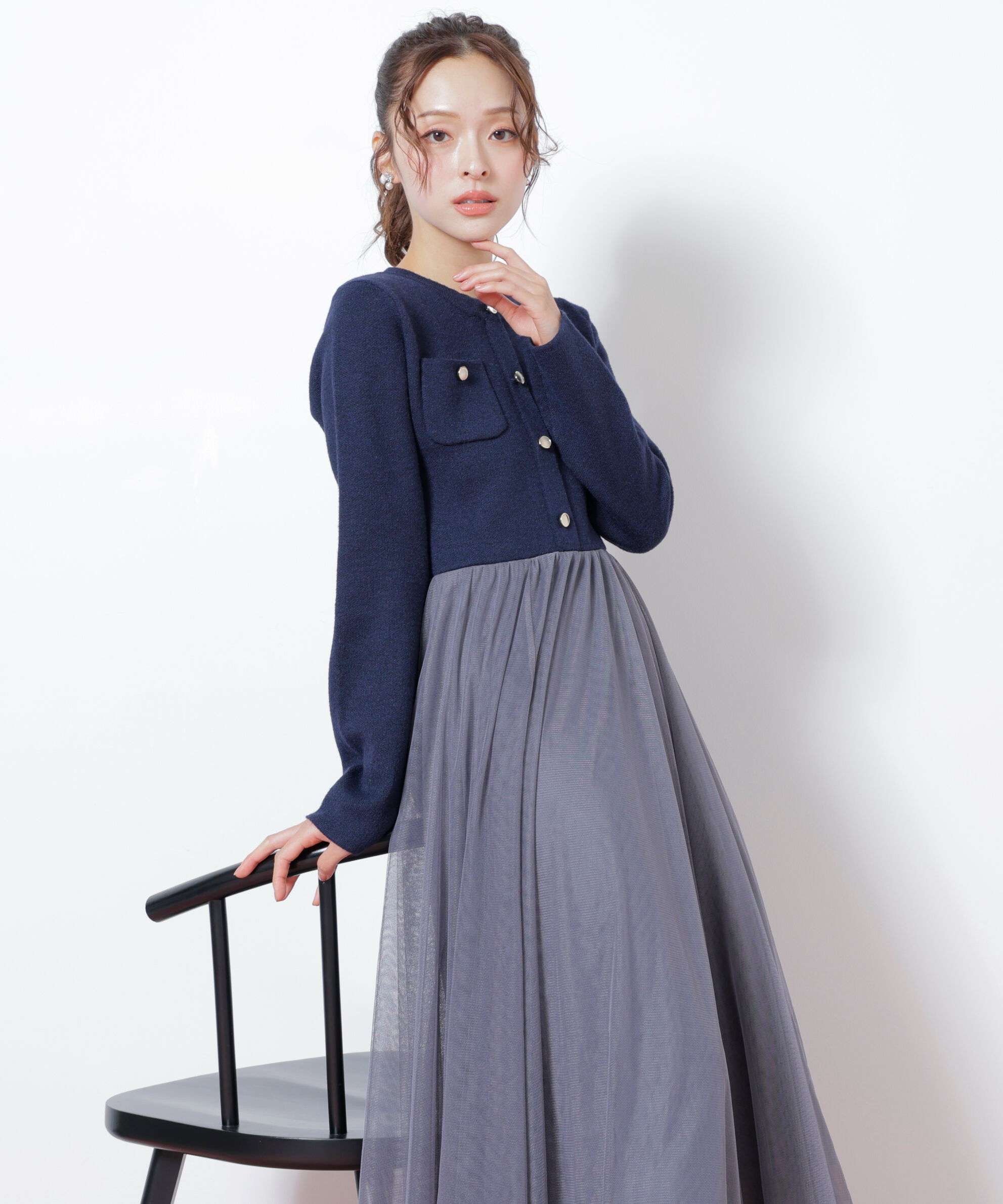  「ニットジャケットドッキングワンピース」|ワンピース|