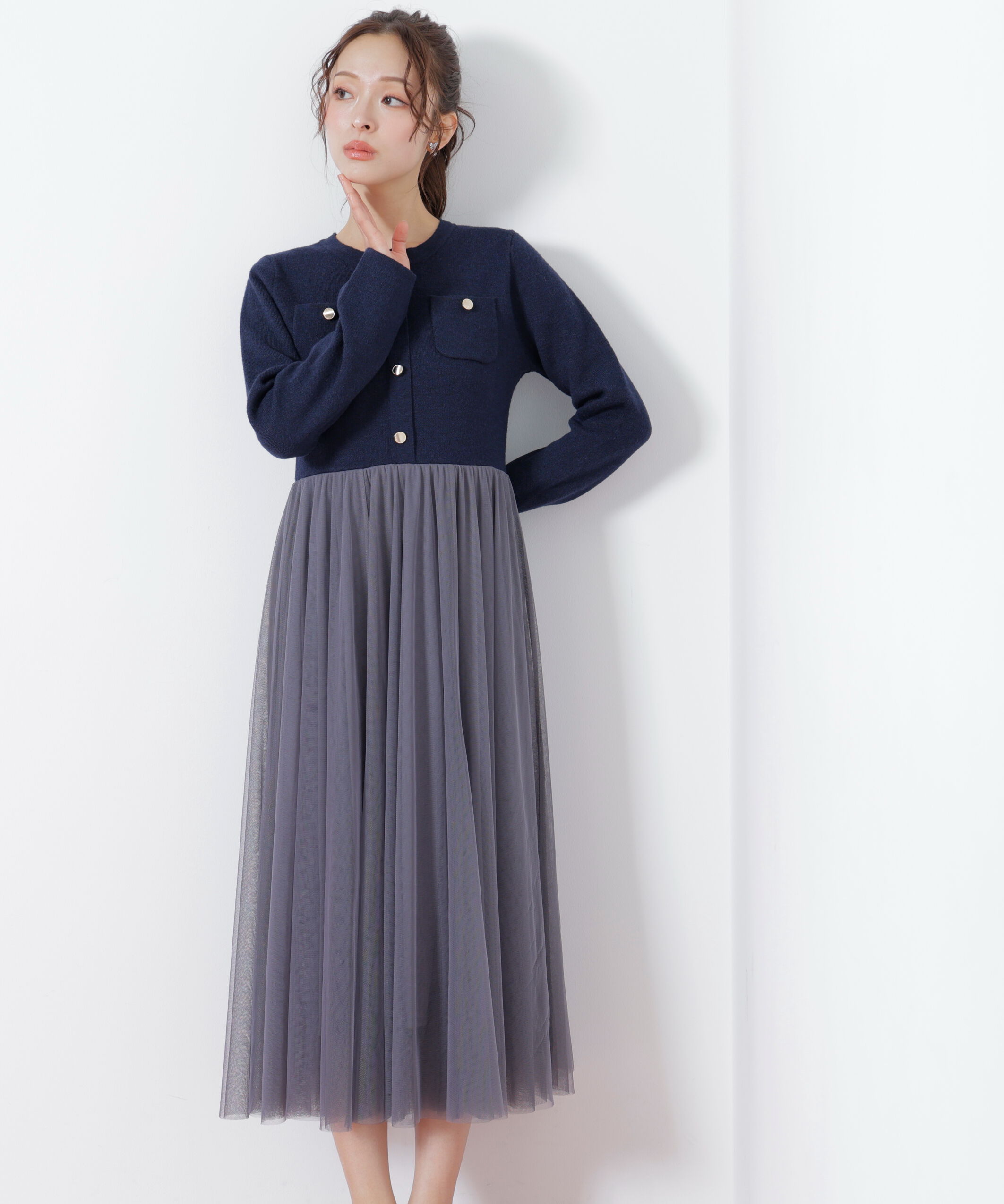  「ニットジャケットドッキングワンピース」|ワンピース|