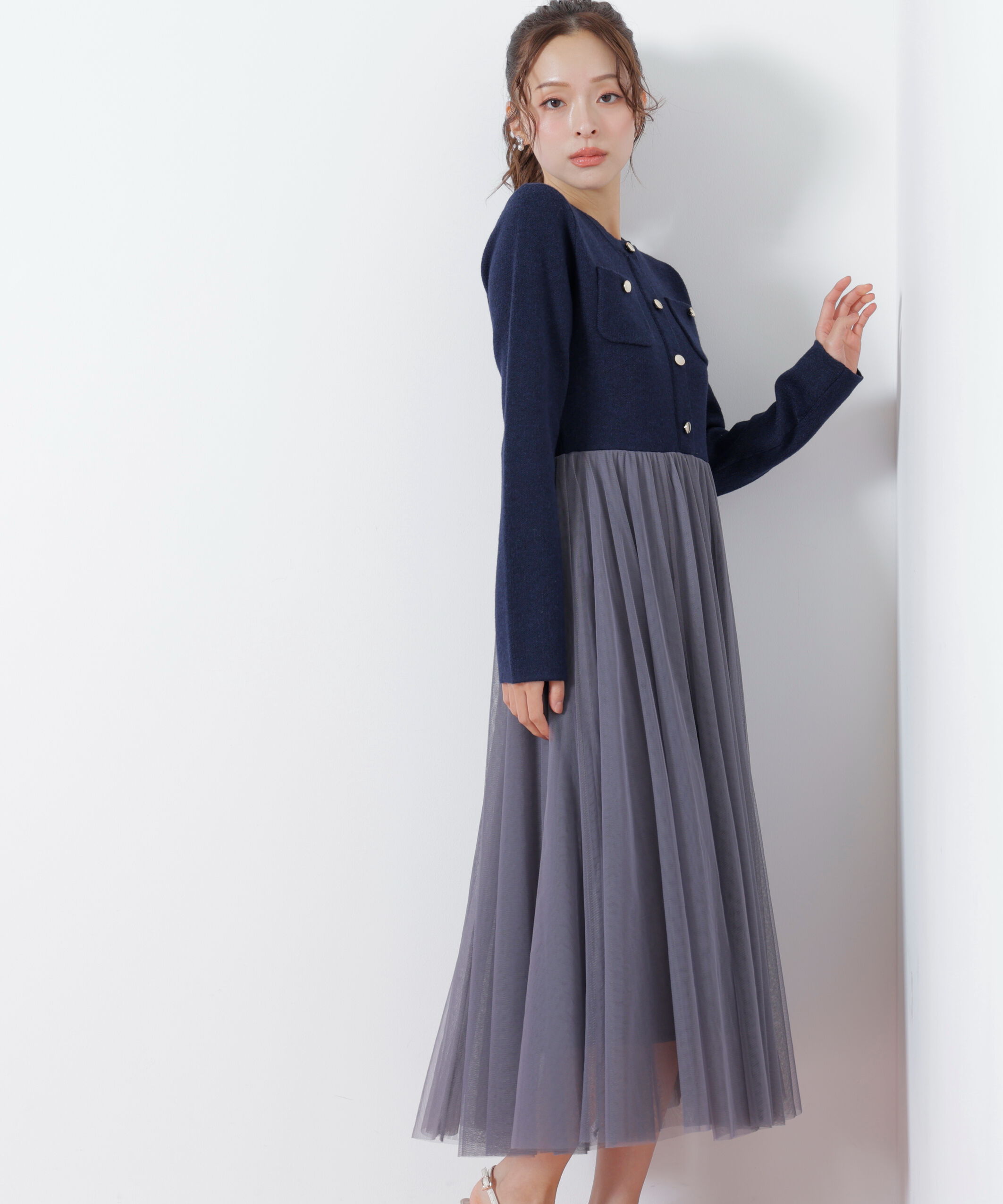  「ニットジャケットドッキングワンピース」|ワンピース|