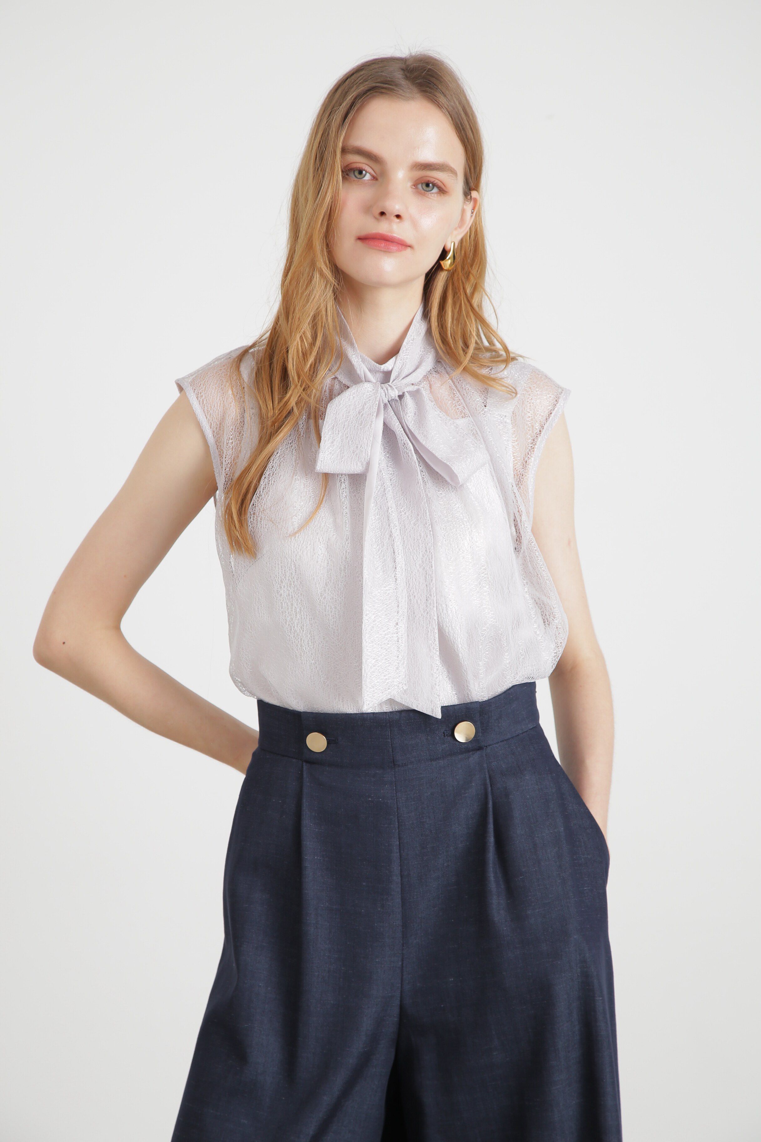  「◆メロンチュールシアーブラウス」|シャツ・ブラウス|グレー