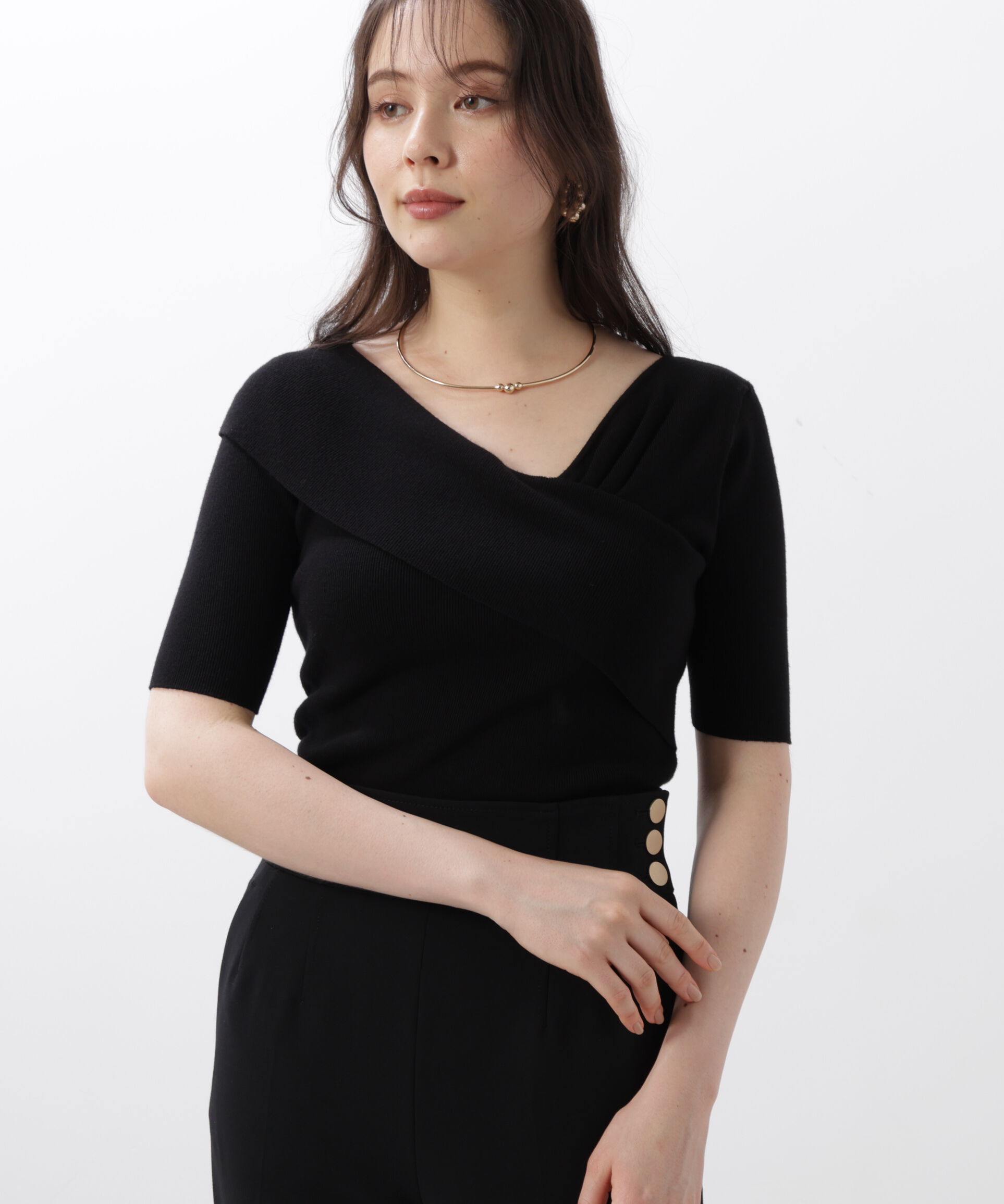  「◆アシンメトリーネックニットプルオーバー」|ニット・セーター|