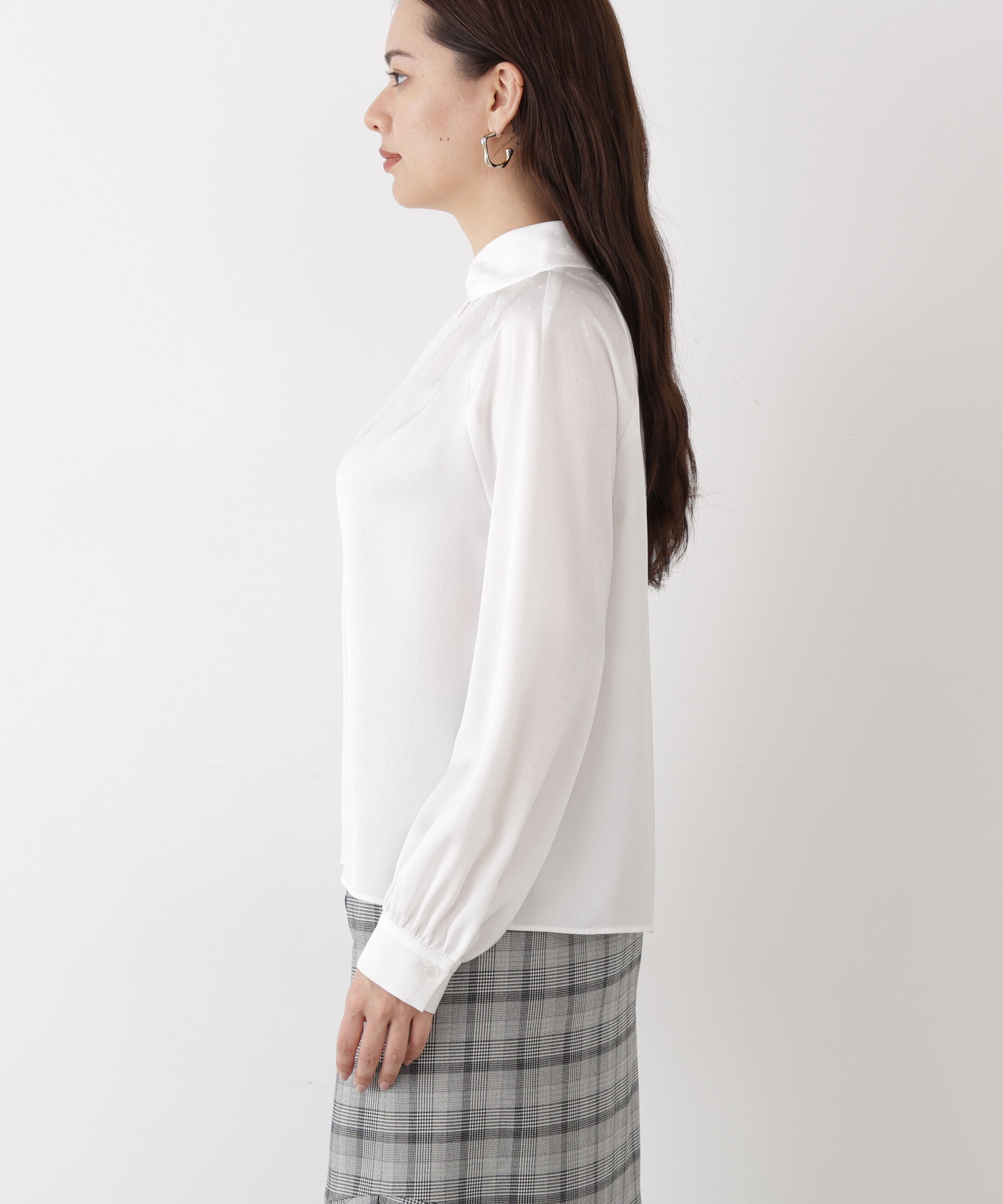  「◆ギャザーネックドットジャガードブラウス」|シャツ・ブラウス|