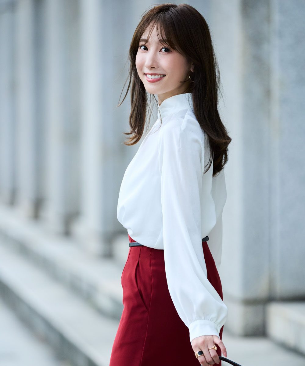  「◆ギャザーネックドットジャガードブラウス」|シャツ・ブラウス|