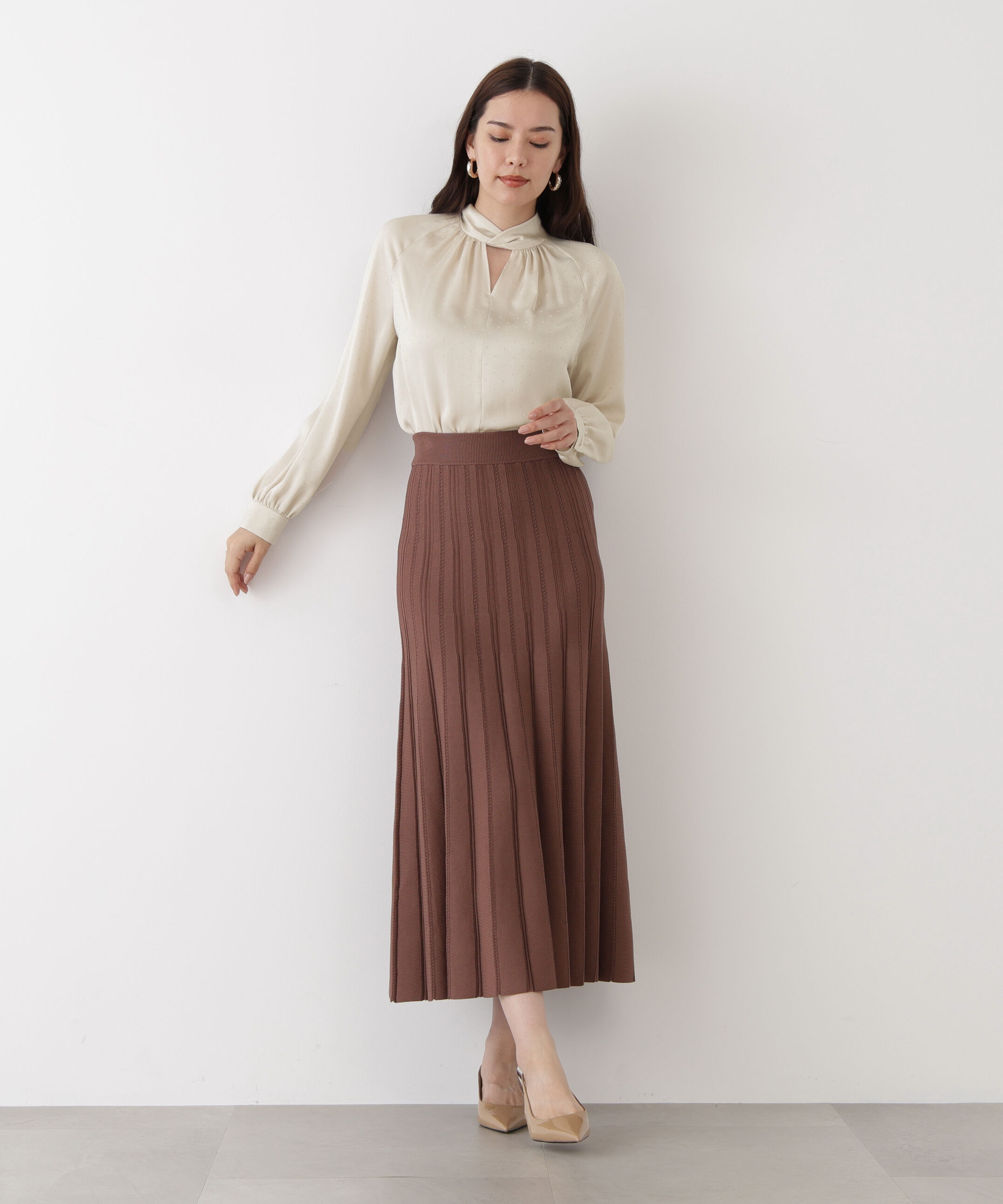  「◆ギャザーネックドットジャガードブラウス」|シャツ・ブラウス|