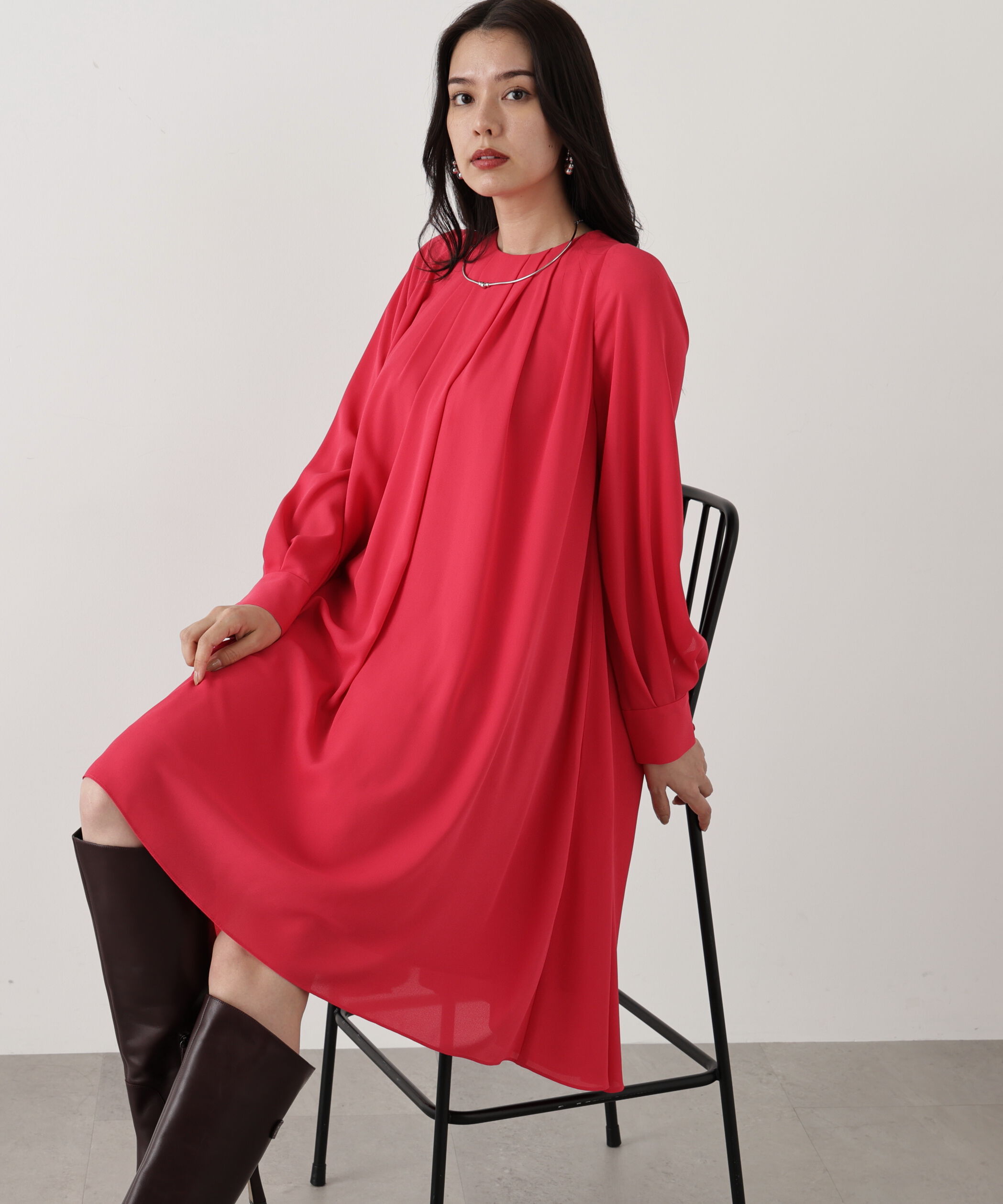  「◆タックフレアジョーゼットワンピース」|ワンピース|