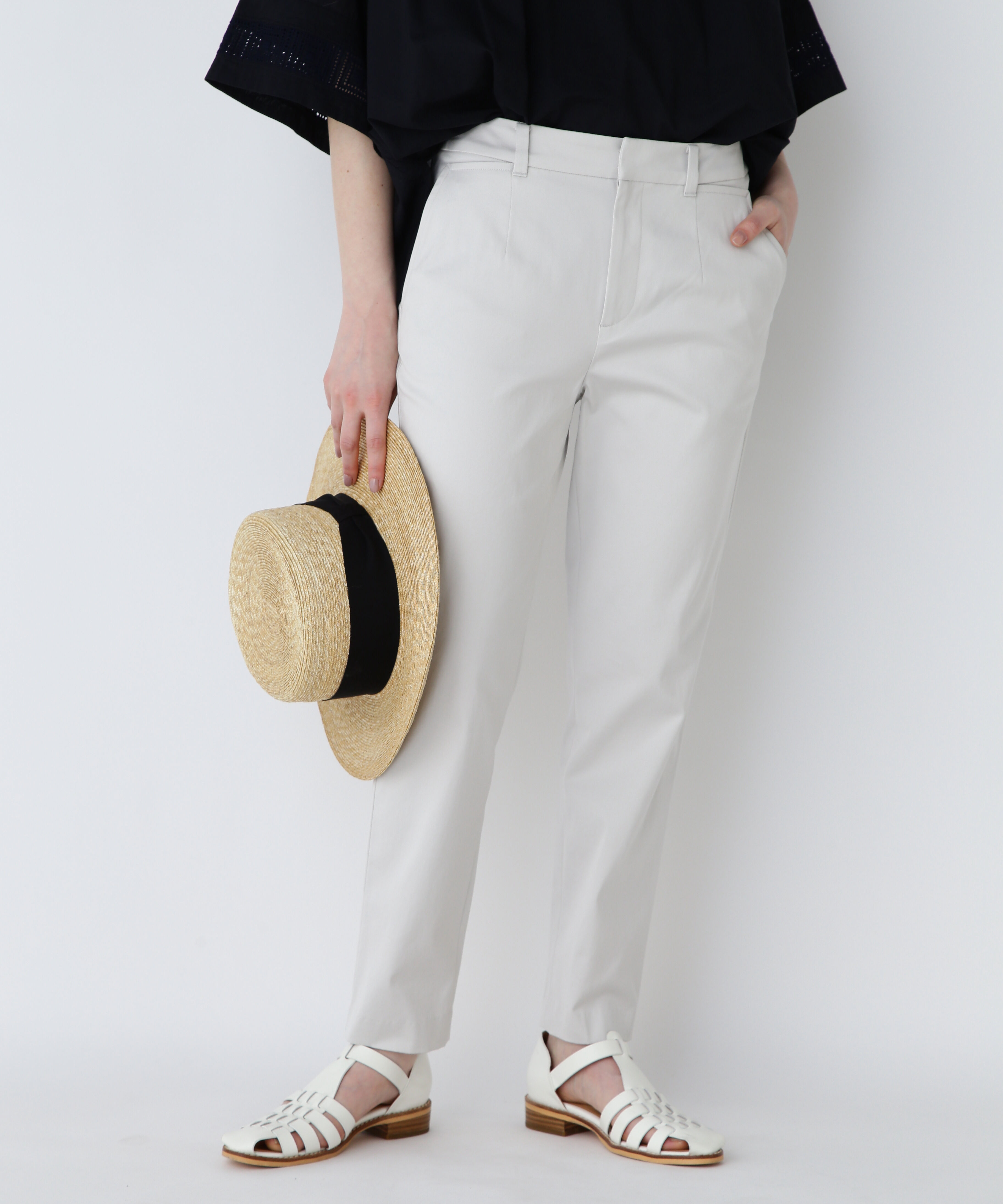  「◆サテンストレッチスリムパンツ」|その他|ライトグレー