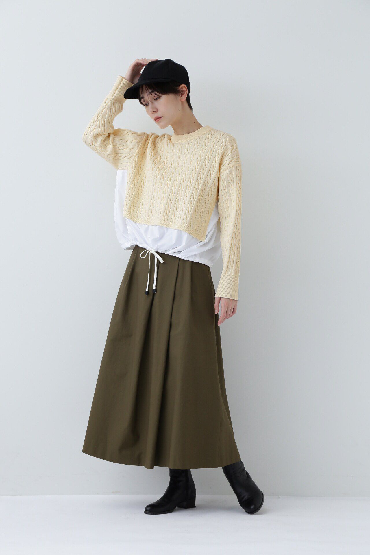  「◆布帛ドッキングケーブルニット」|ニット・セーター|