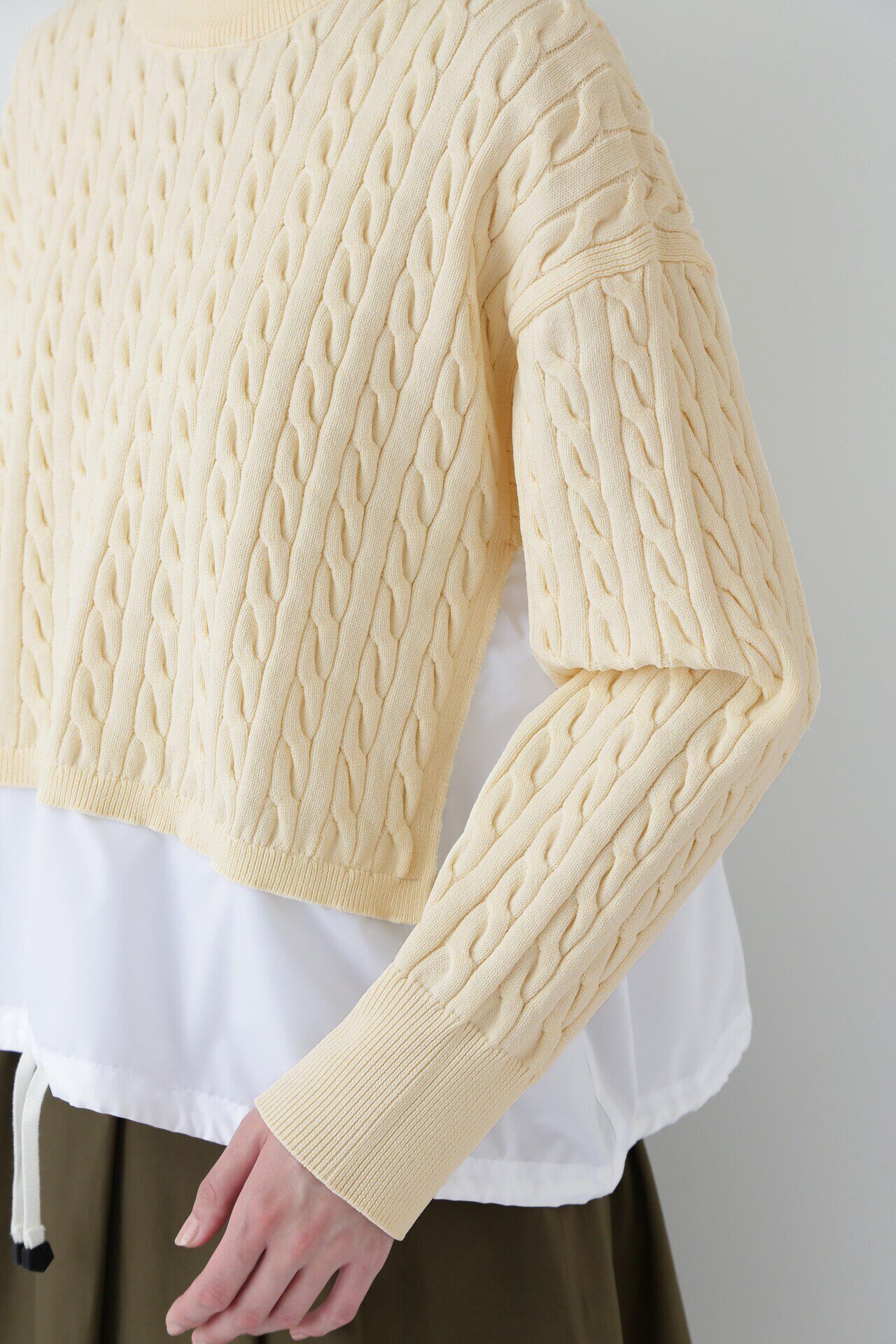  「◆布帛ドッキングケーブルニット」|ニット・セーター|