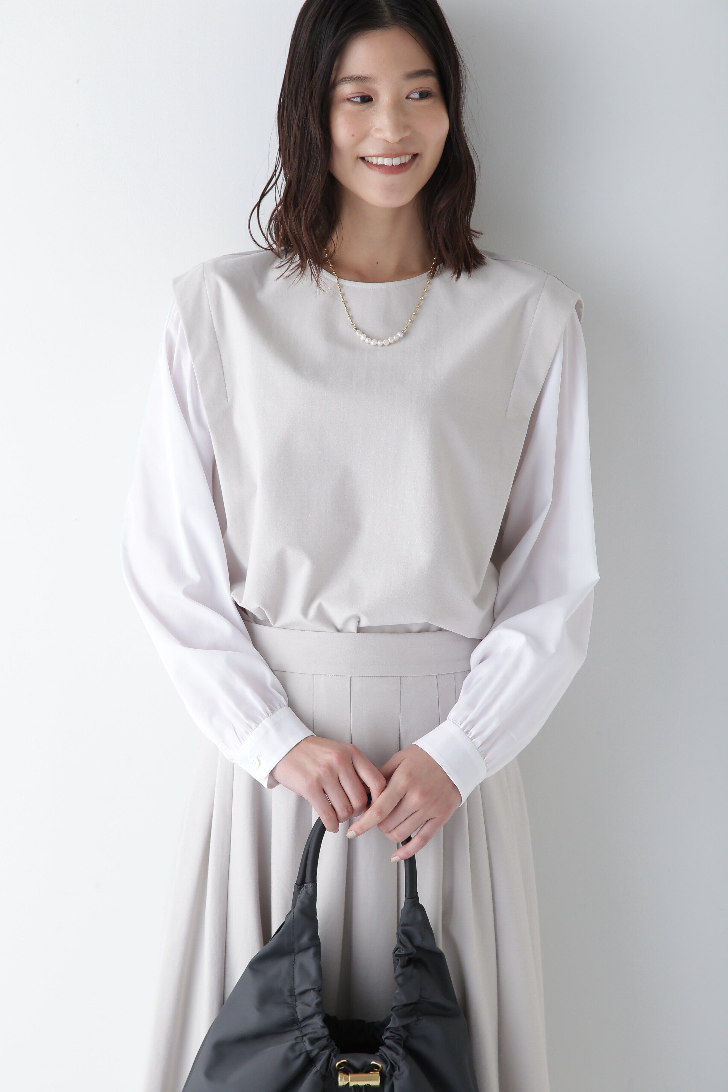  「◆布帛ドッキングプレーティングジャージープルオーバー」|Tシャツ・カットソー|グレージュ2