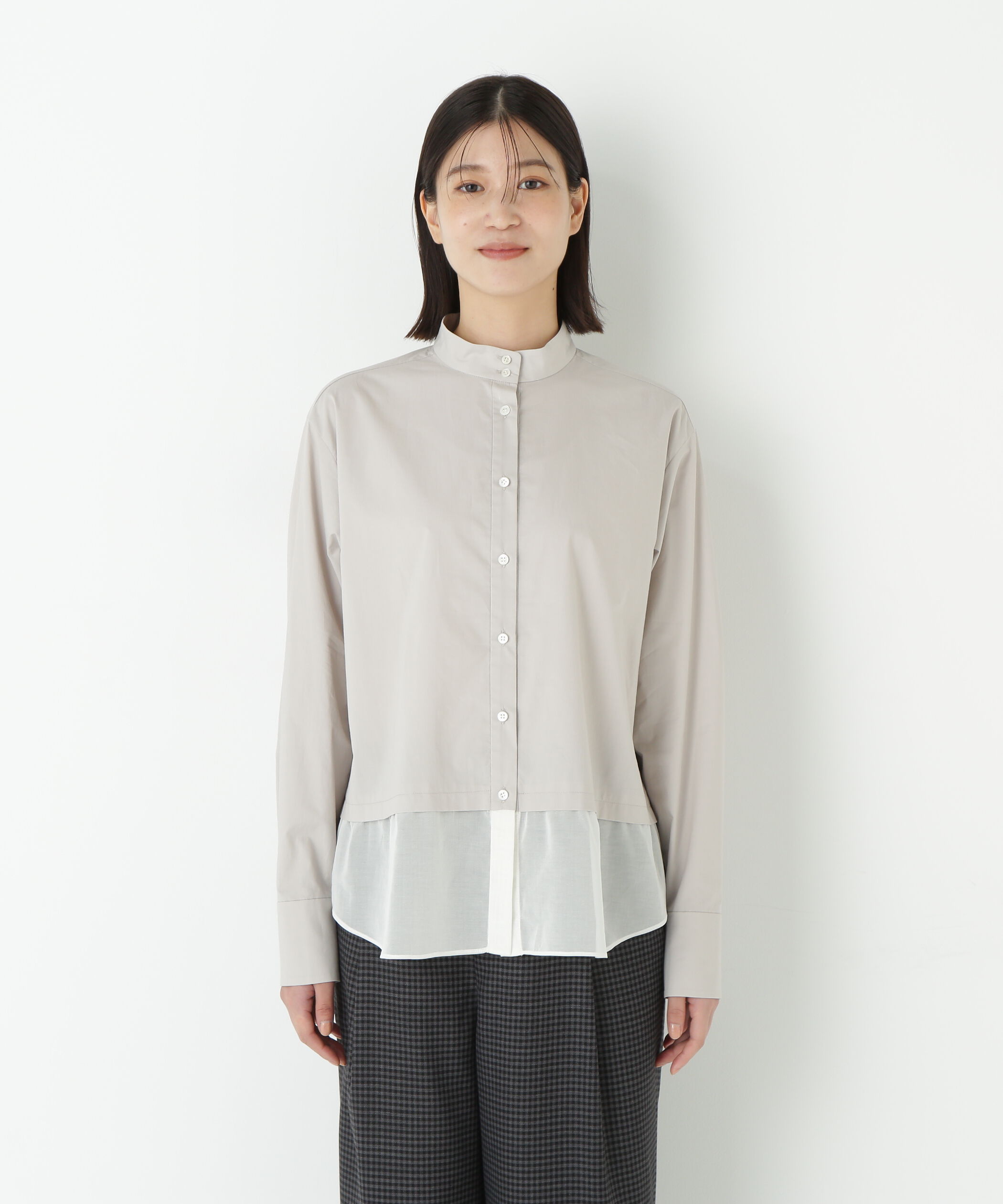  「◆シアーヘムドッキングハイネックブラウス」|シャツ・ブラウス|