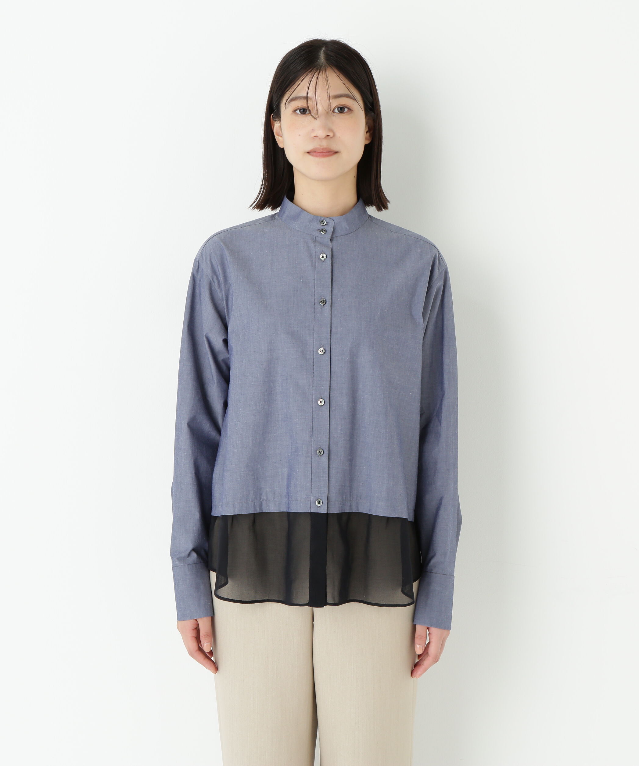  「◆シアーヘムドッキングハイネックブラウス」|シャツ・ブラウス|