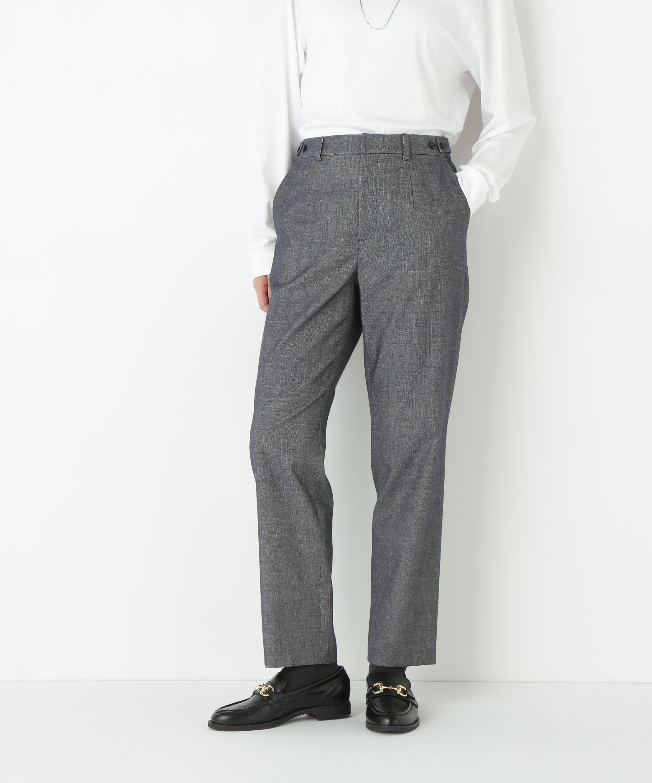  「◆ピケスエードスリムストレートパンツ」|その他|ネイビー