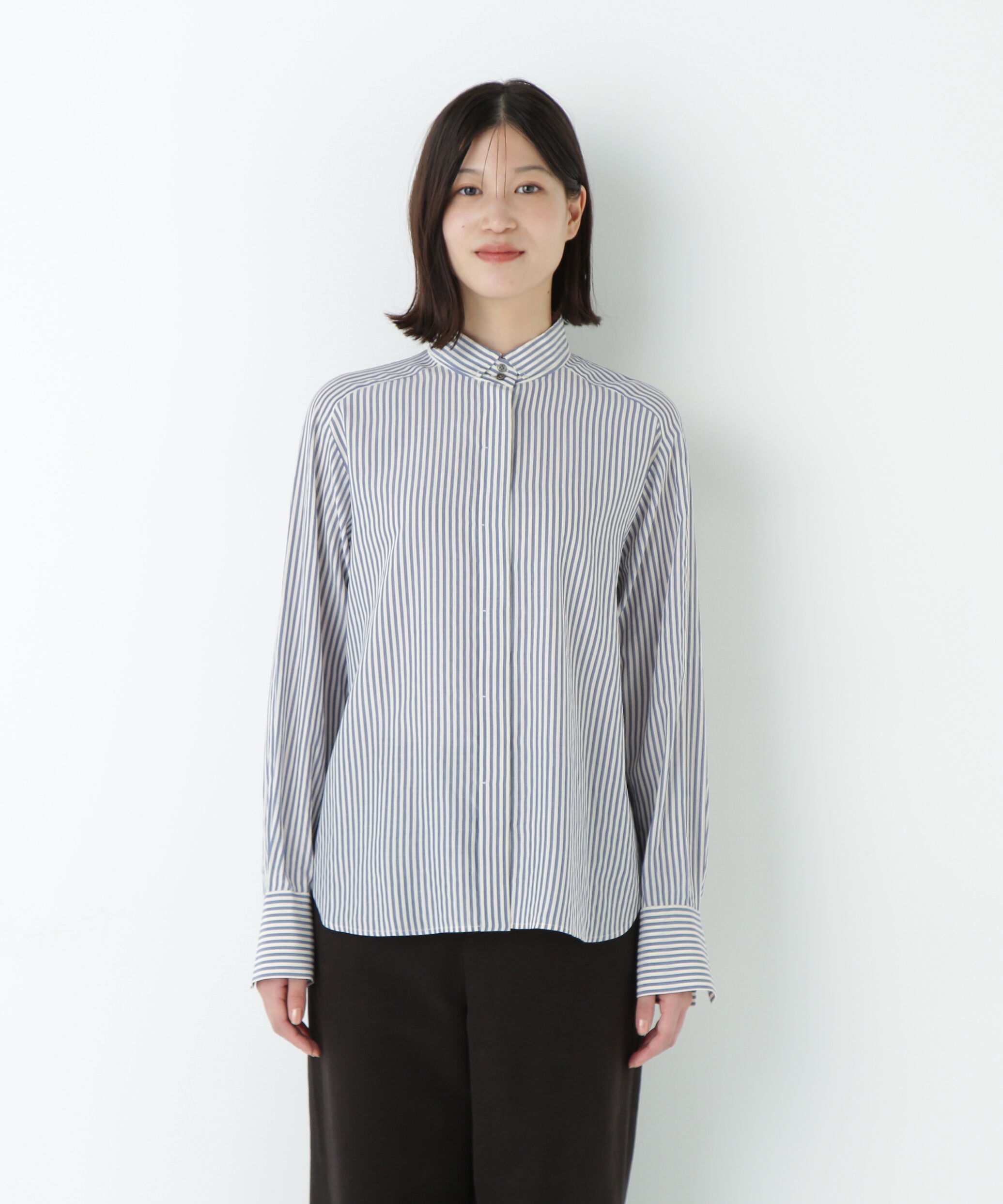  「ストライプローンハイネックシャツ」|シャツ・ブラウス|