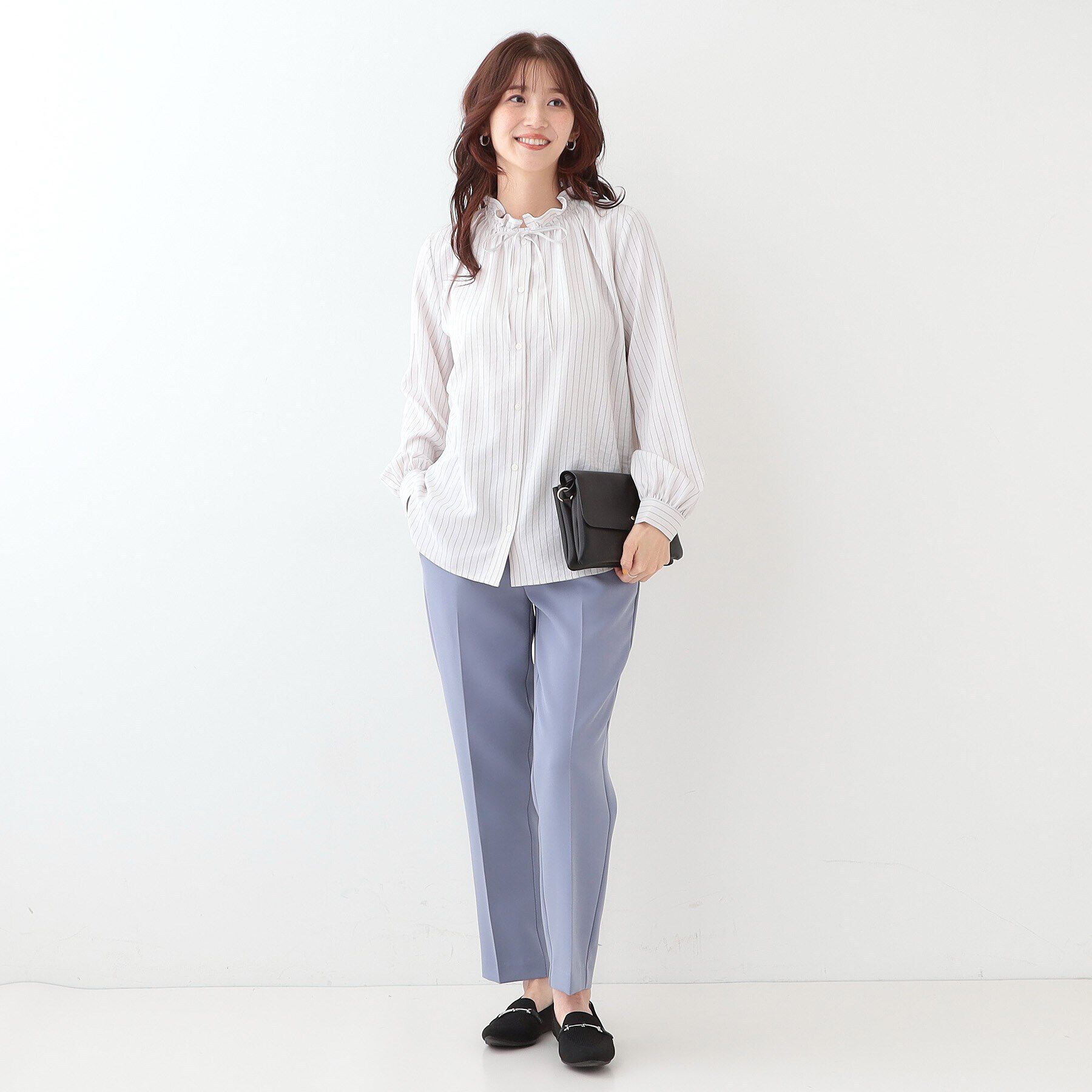 SHOO･LA･RUE「【洗える/UV/吸水速乾/アンチピリング/S-LL】襟フリルデザインシャツ」|シャツ・ブラウス|