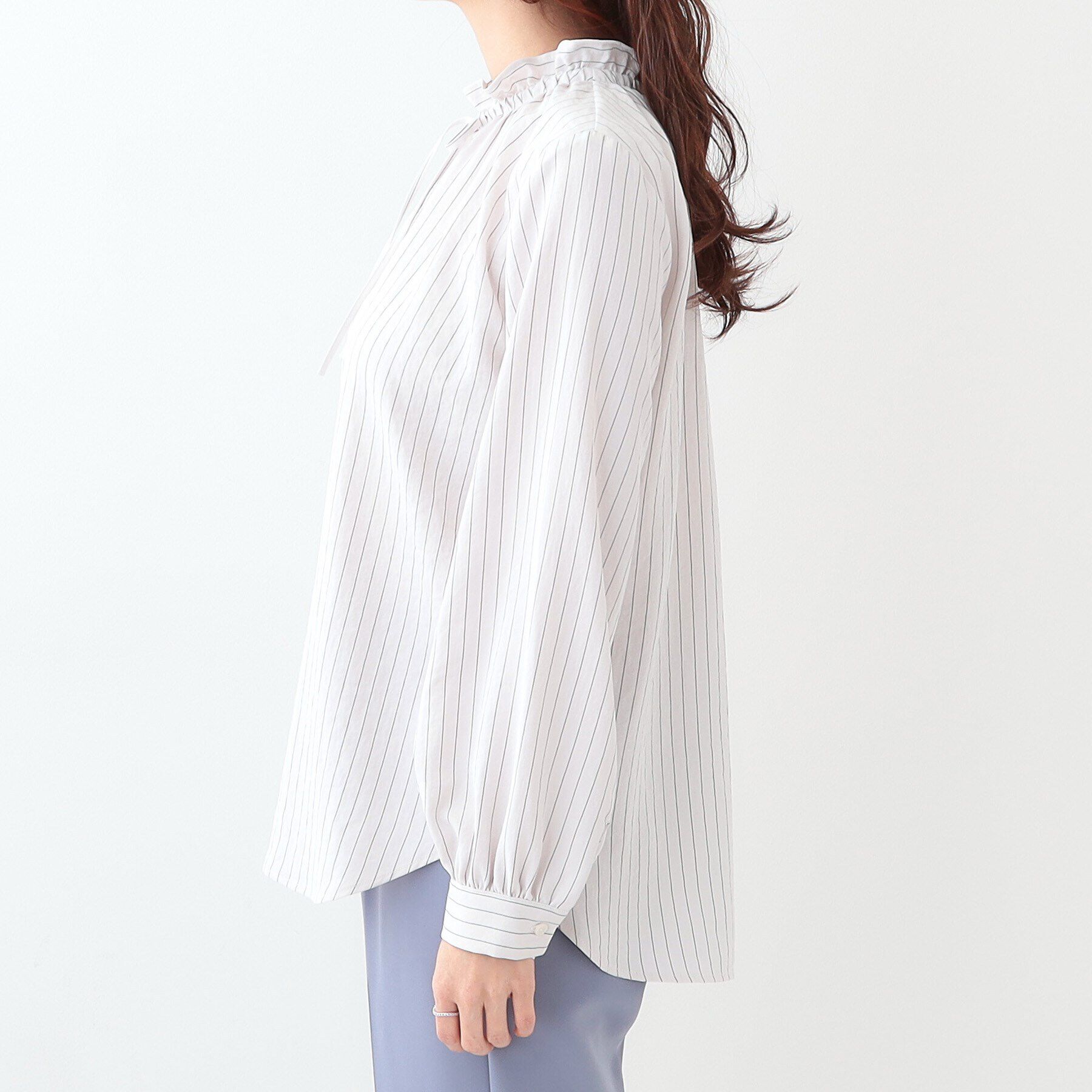 SHOO･LA･RUE「【洗える/UV/吸水速乾/アンチピリング/S-LL】襟フリルデザインシャツ」|シャツ・ブラウス|