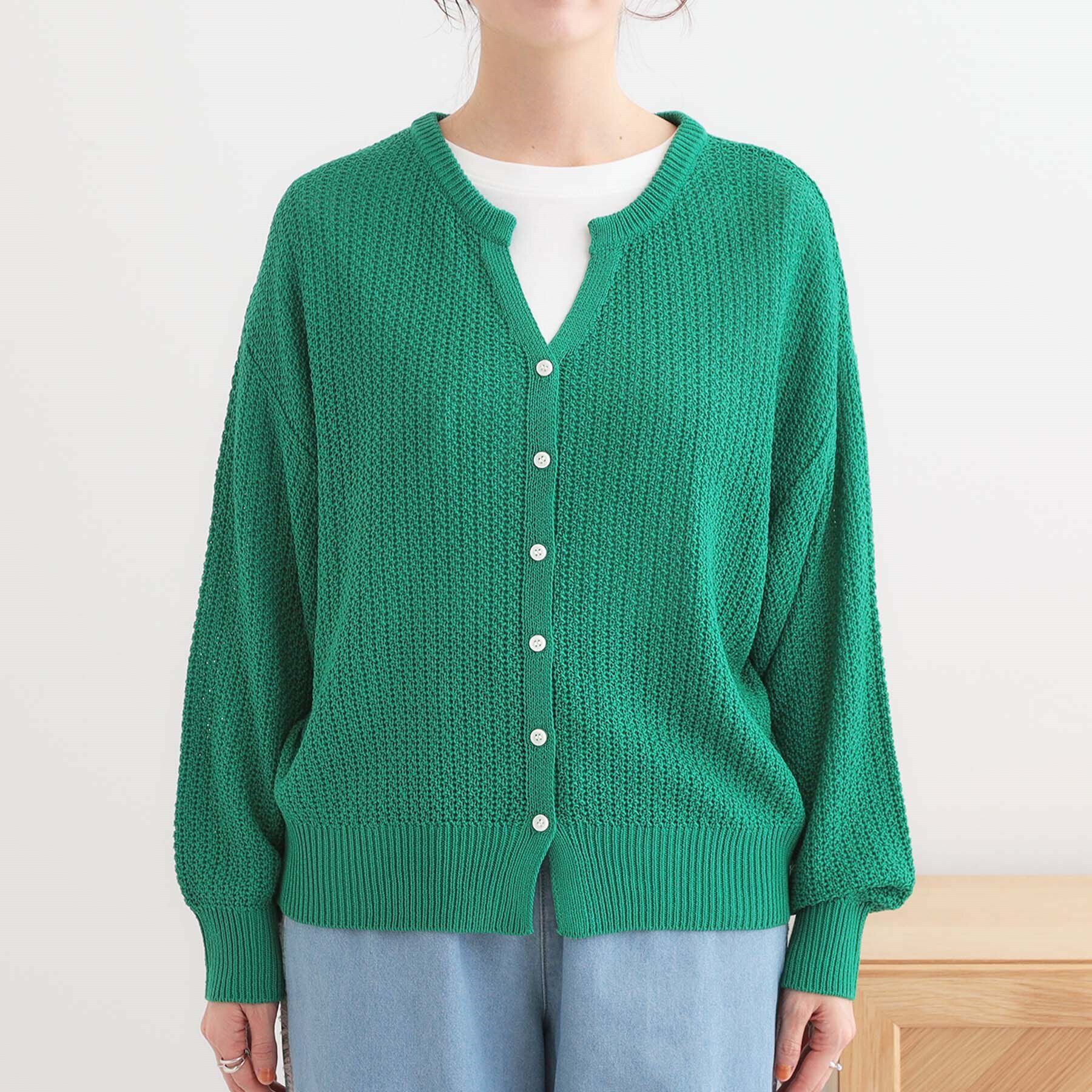 SHOO･LA･RUE「【洗える】ざっくり編みが大人かわいい キーネックカーディガン」|カーディガン|