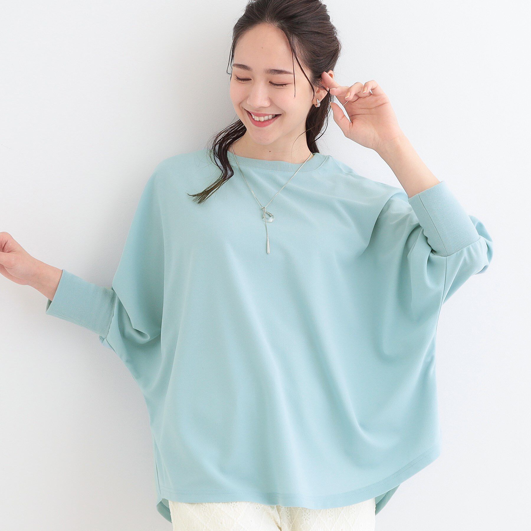 SHOO･LA･RUE「【洗える/S-LL】体型カバーにも ゆるりと着られる ドルマントップス」|Tシャツ・カットソー|ブルー(091)