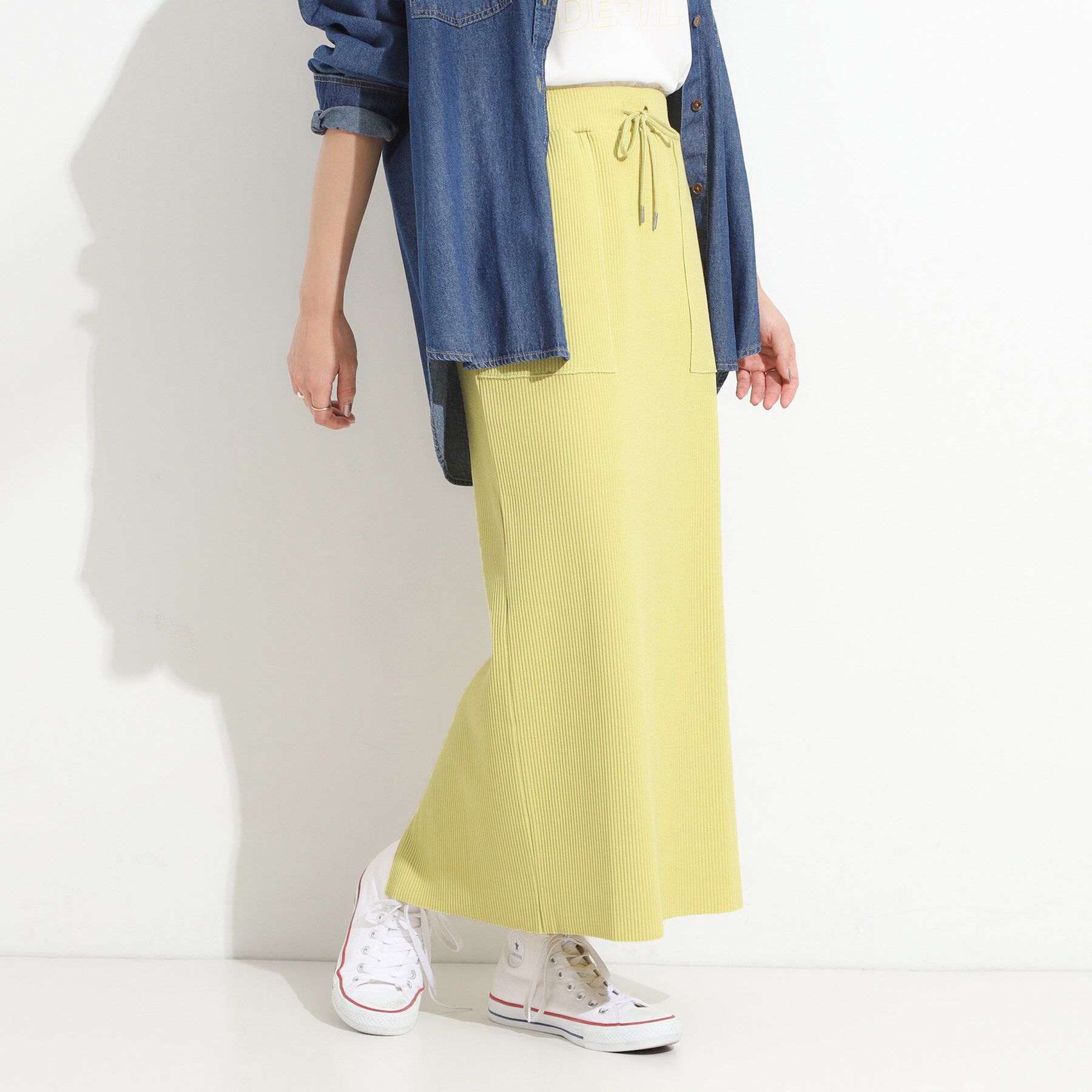 SHOO･LA･RUE「【セルフカット可/吸水速乾/抗菌防臭】着回ししやすい カットリブナロースカート」|スカート|